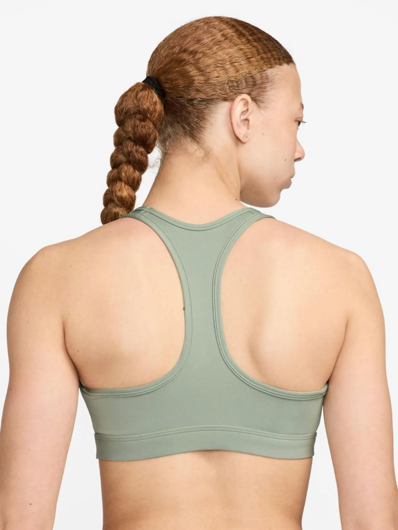 NIKE Women Sports Bra Swoosh Medium Support Jade Horizon/Hyper Crimson/Dark Stucco