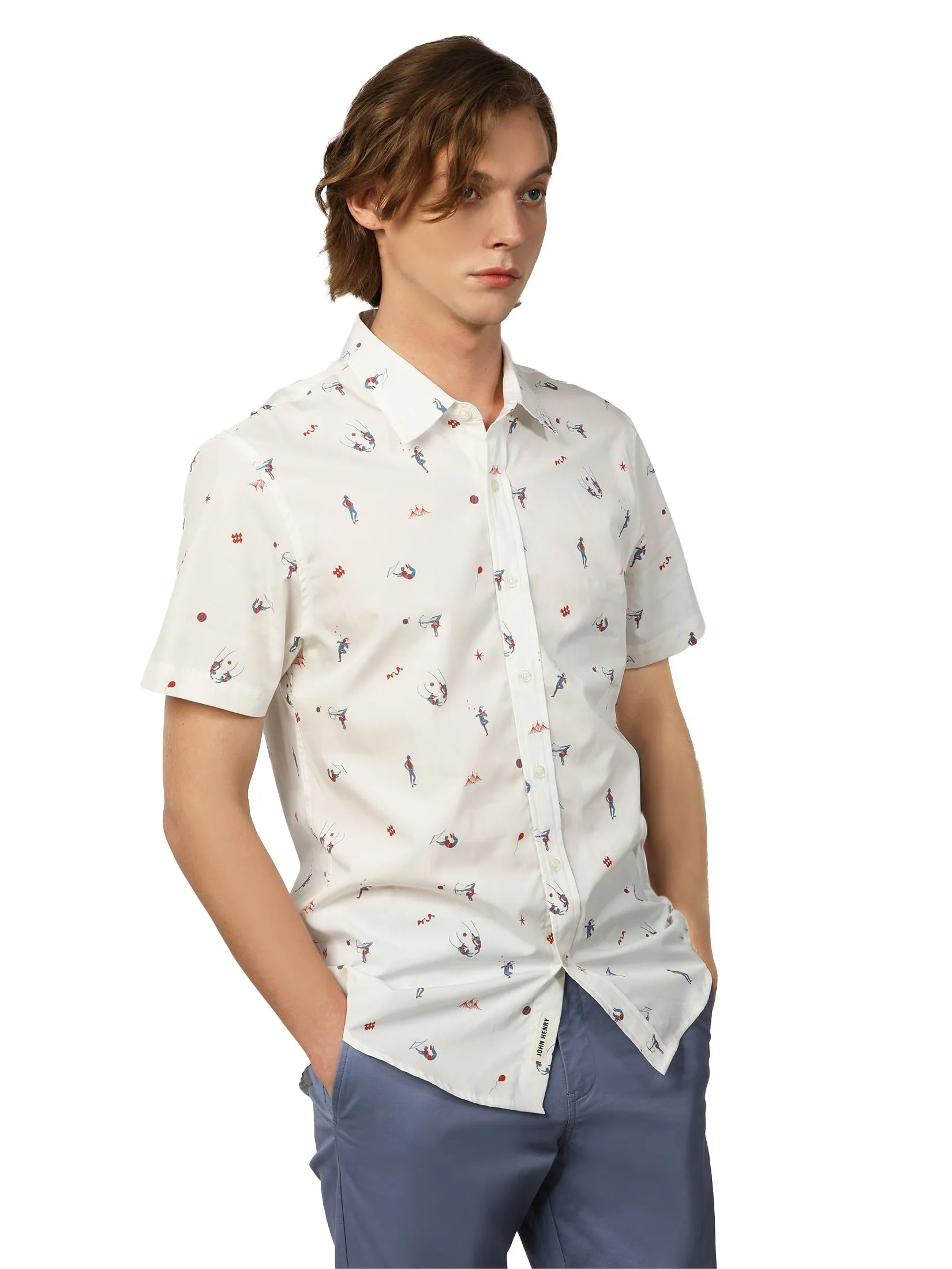 JOHN HENRY Men's Short Sleeves Shirts (Slim Fit) MERRIMENT Off White