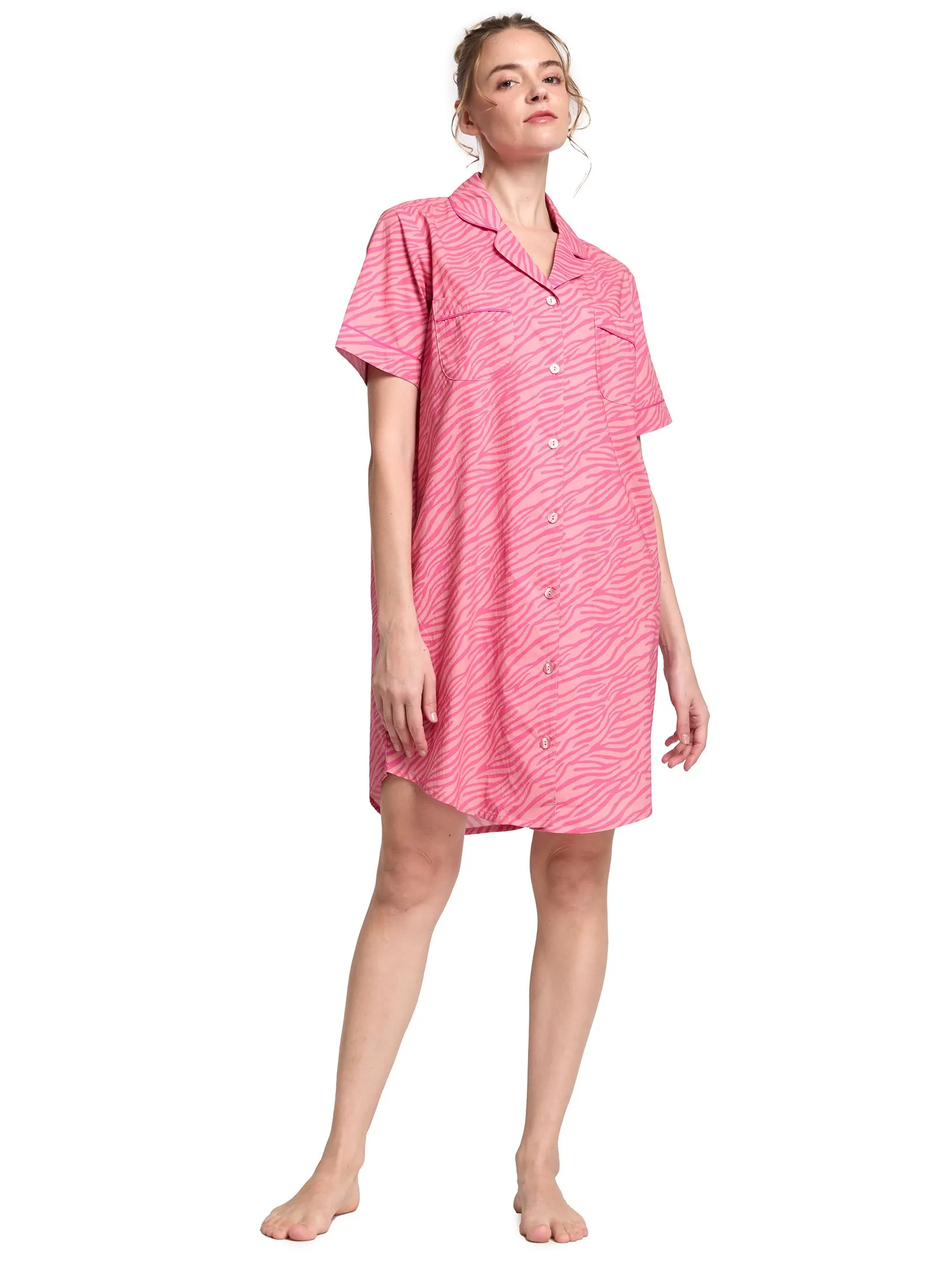 FOF Women Dress Sleepwear Short Sleeves Linning Pink