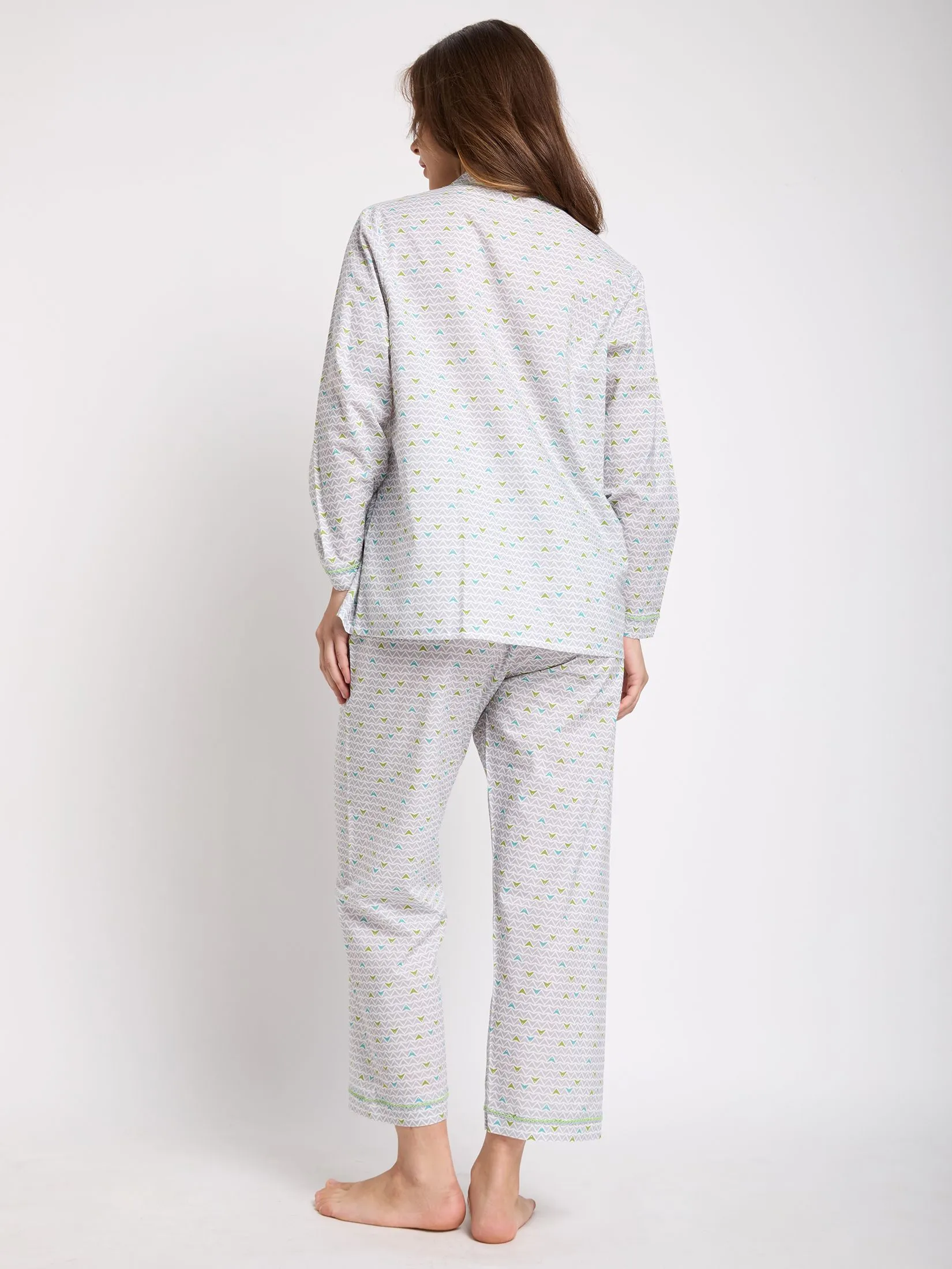 CLAUDIA'S ROMANCE Women Pyjamas Hawaii Shirt Long Sleeves + Pants Print Grey