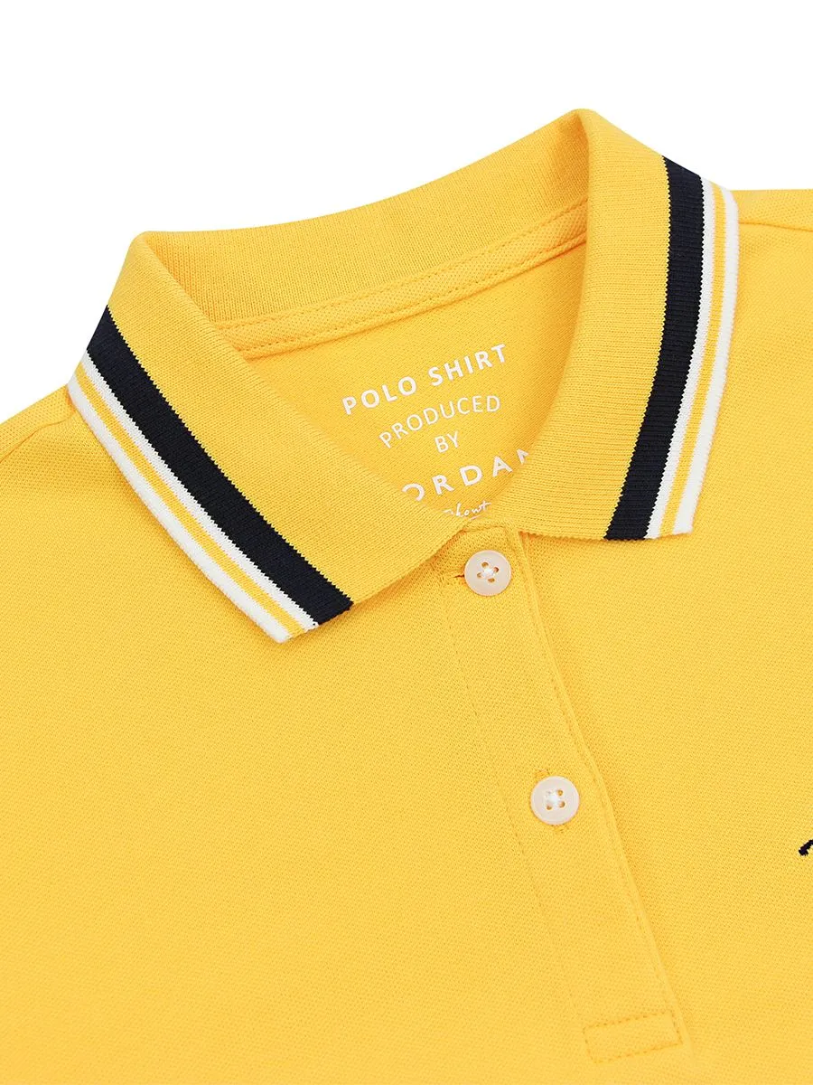GIORDANO Women's Signature Pique Embroidery Solid Polo Daffodil Yellow