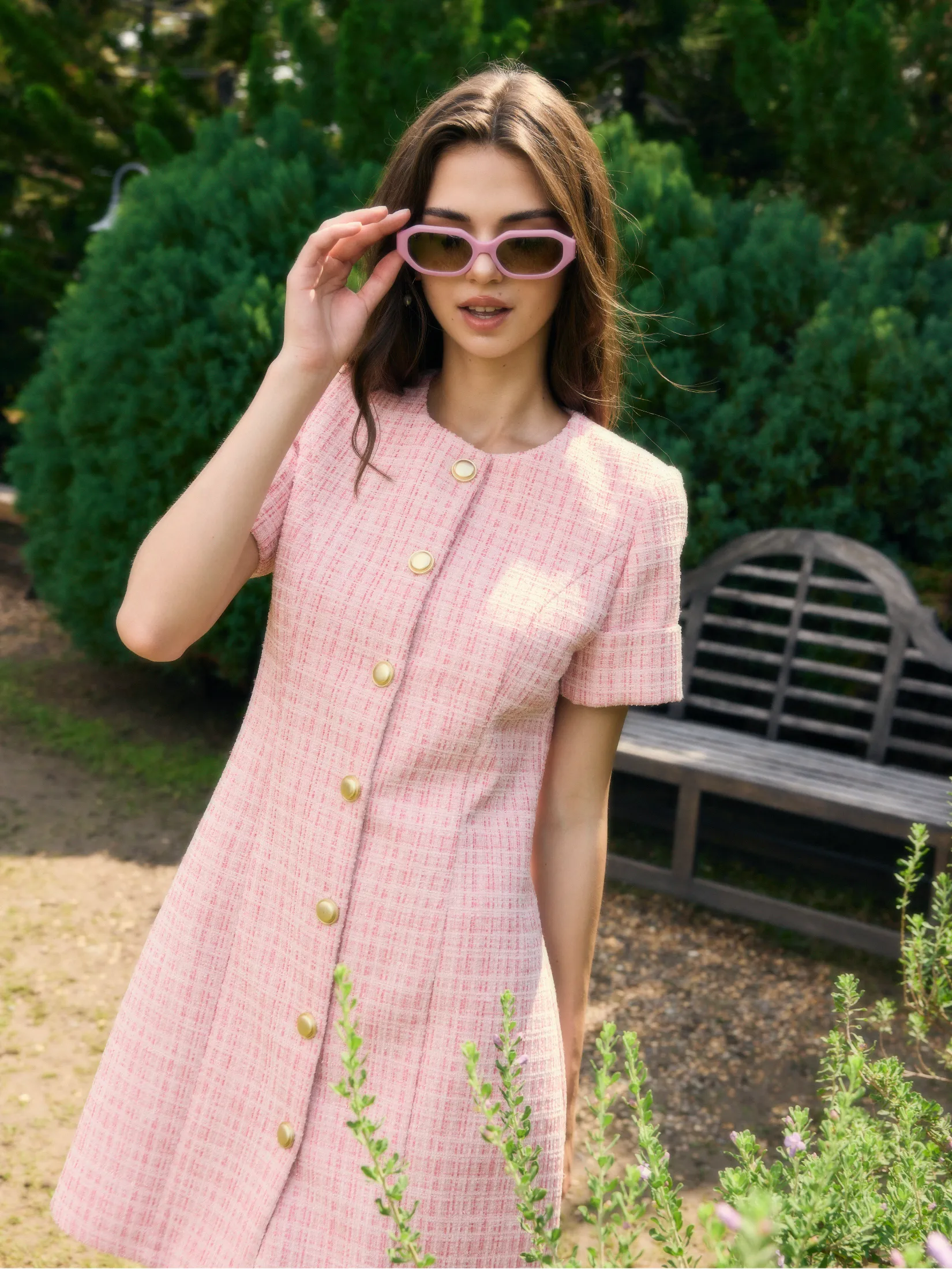 JEUNE STYLE Tweed Mini Dress Women Light Pink