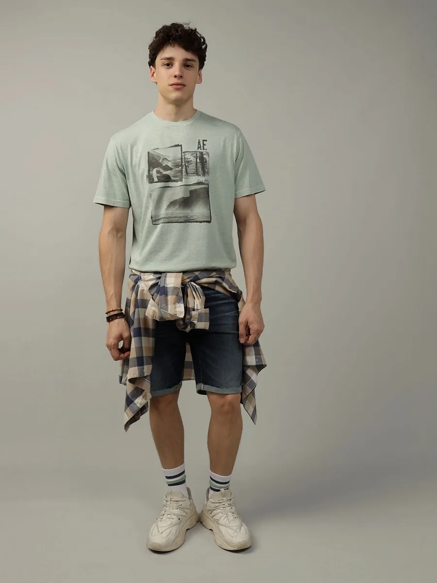 AMERICAN EAGLE MEN G SS SP1 OVERDYE GROUP SET IN TEE- PGD HTHR + SERIOUSLY SOFT 395 TEAL Size - M