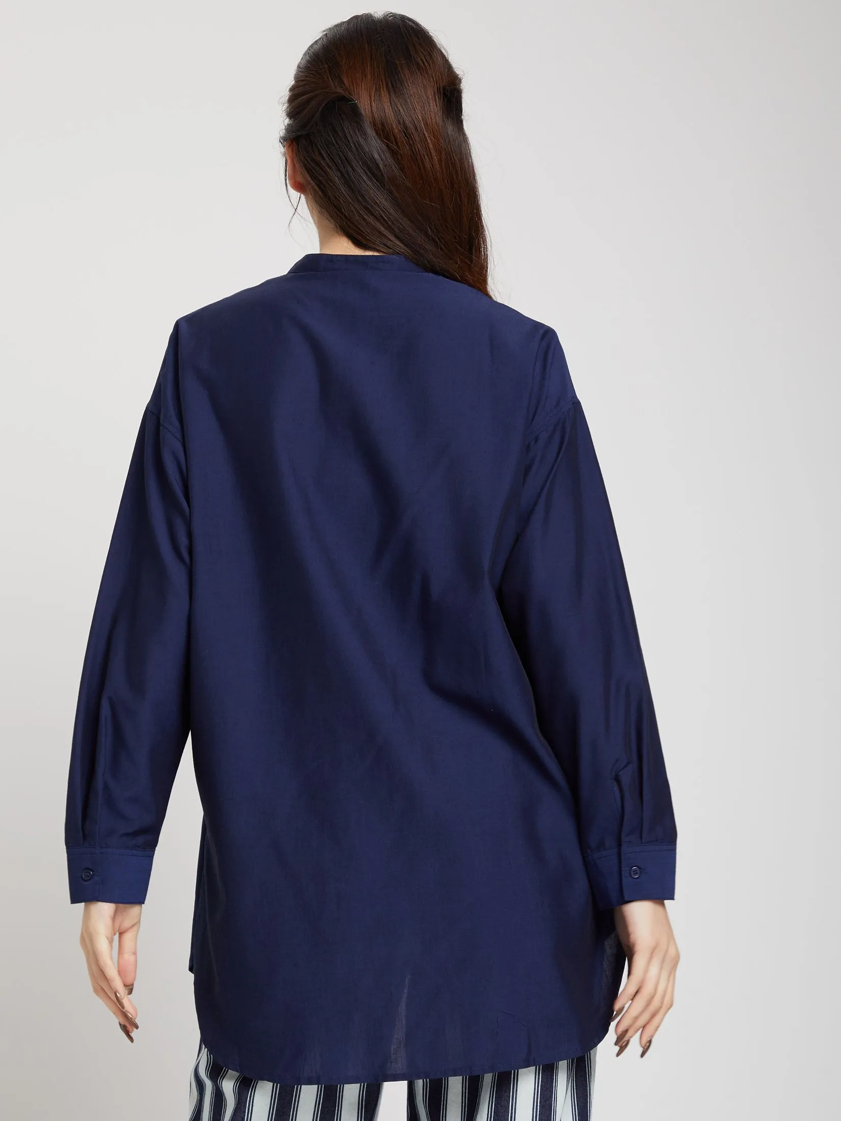 EASY PIECES Women Blouse Long Sleeves Round Neck Front Pocket