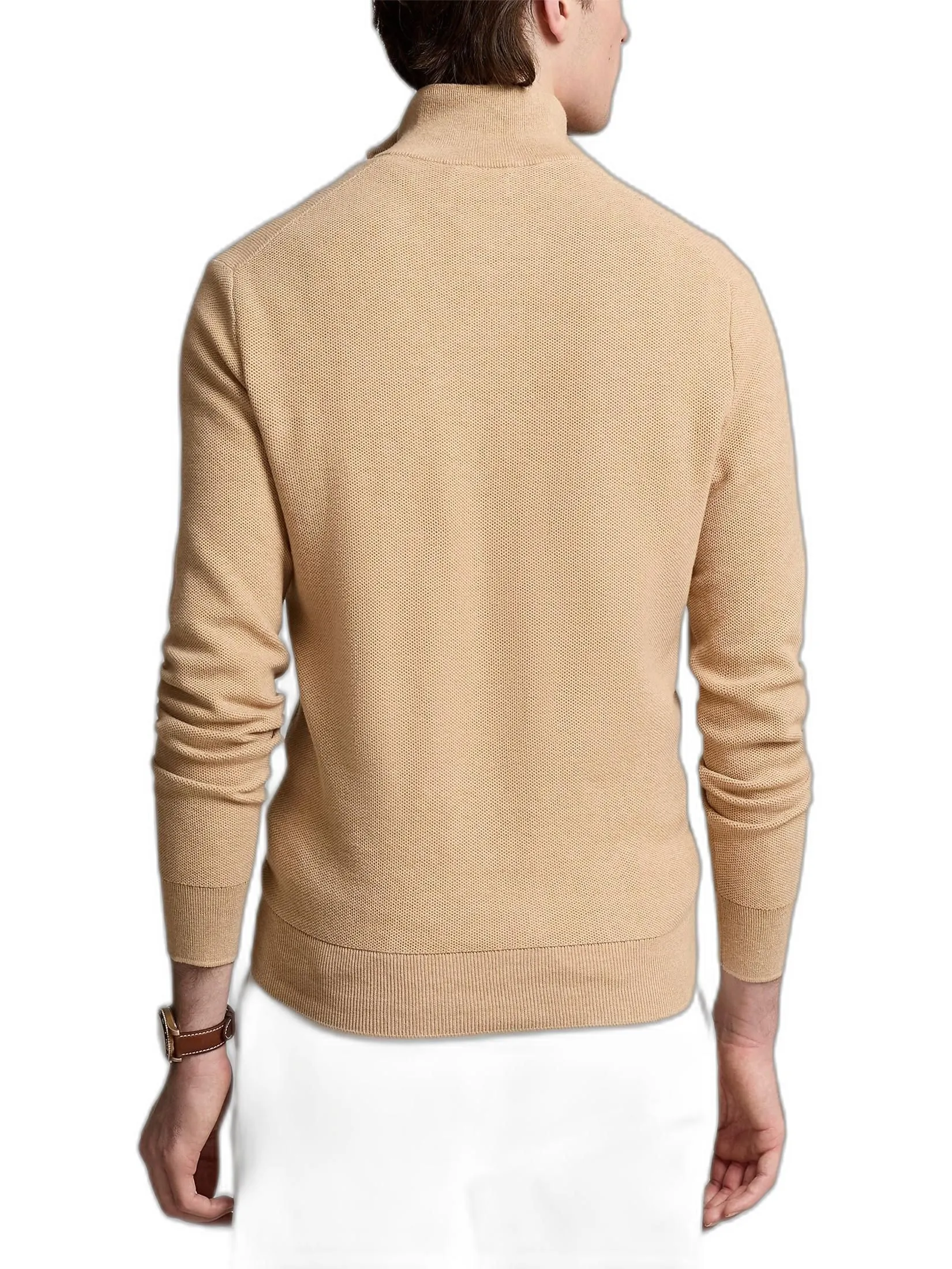POLO RALPH LAUREN Men Pullover-Mesh-Knit Cotton Quarter-Zip Sweater MNPOSWE16821825-Brown
