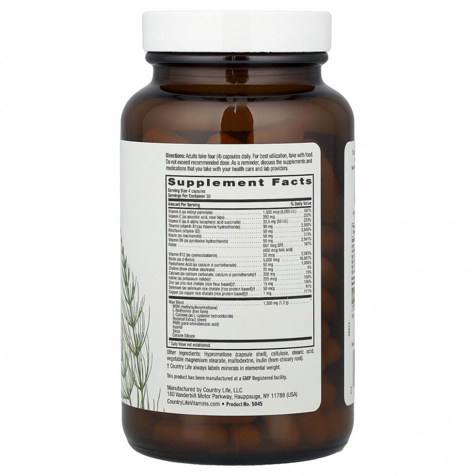 Country Life, Maxi-Hair Plus, 1250 мкг, 120 вегетарианских капсул