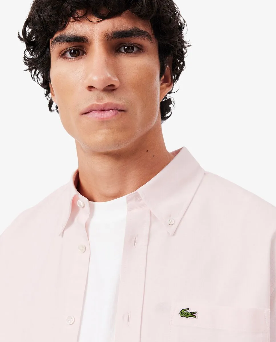 LACOSTE Regular Fit Long Sleeved Oxford Shirt Pink