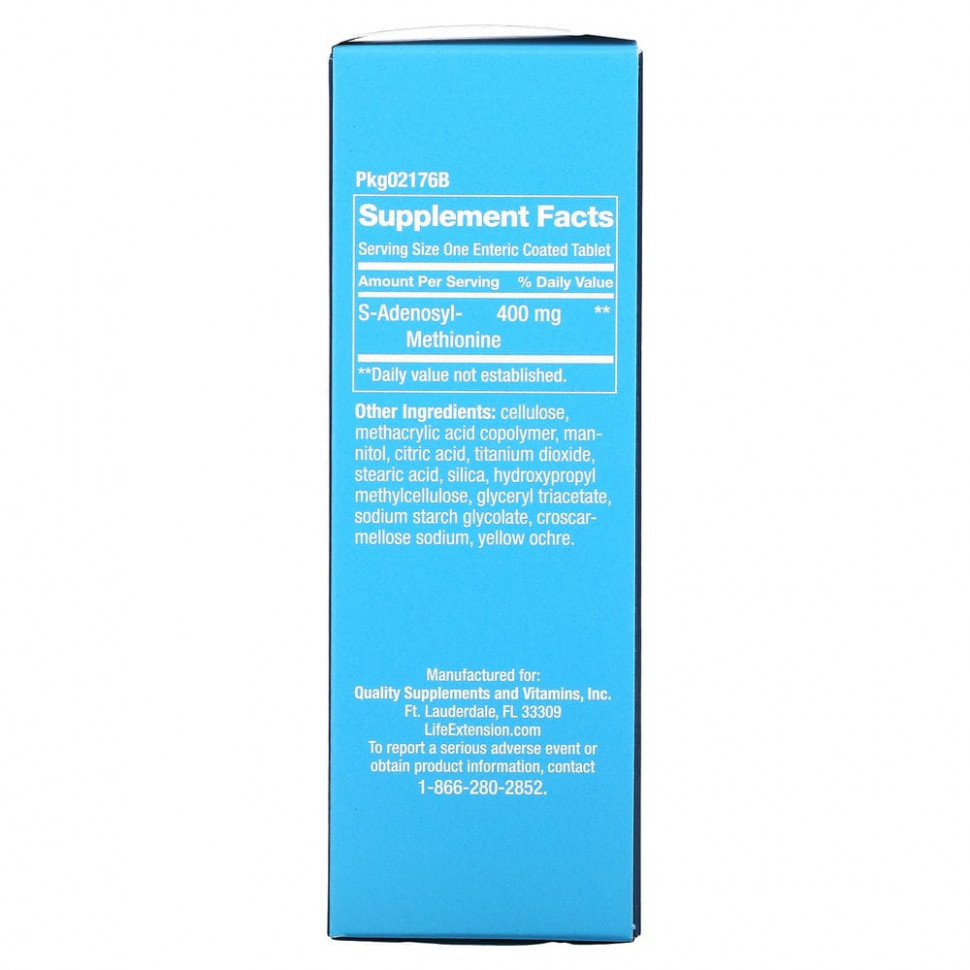 Life Extension, SAMe, S-аденозилметионин, 400 мг, 30 таблеток, покрытых кишечнорастворимой оболочкой