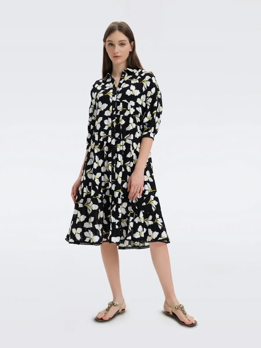 DIANE VON FURSTENBERG DVF LUNA DRESS GRAPHIC FLOWER LG BLACK