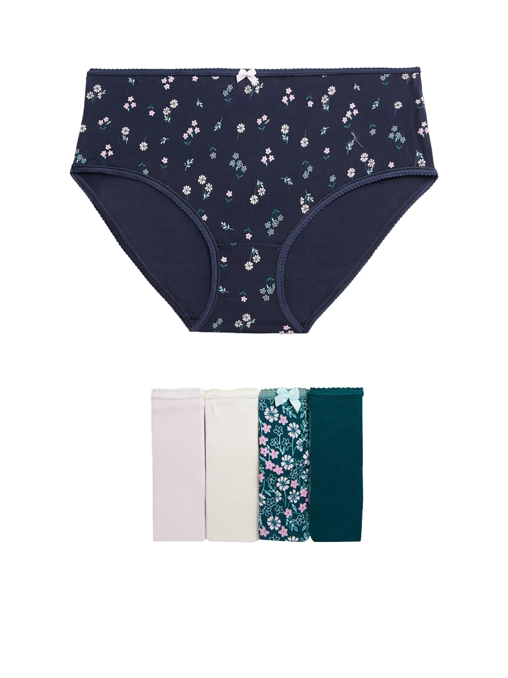 MARKS & SPENCER Women High Rise Shorts Cotton Lycra Printed 5 Pk Multi-Color