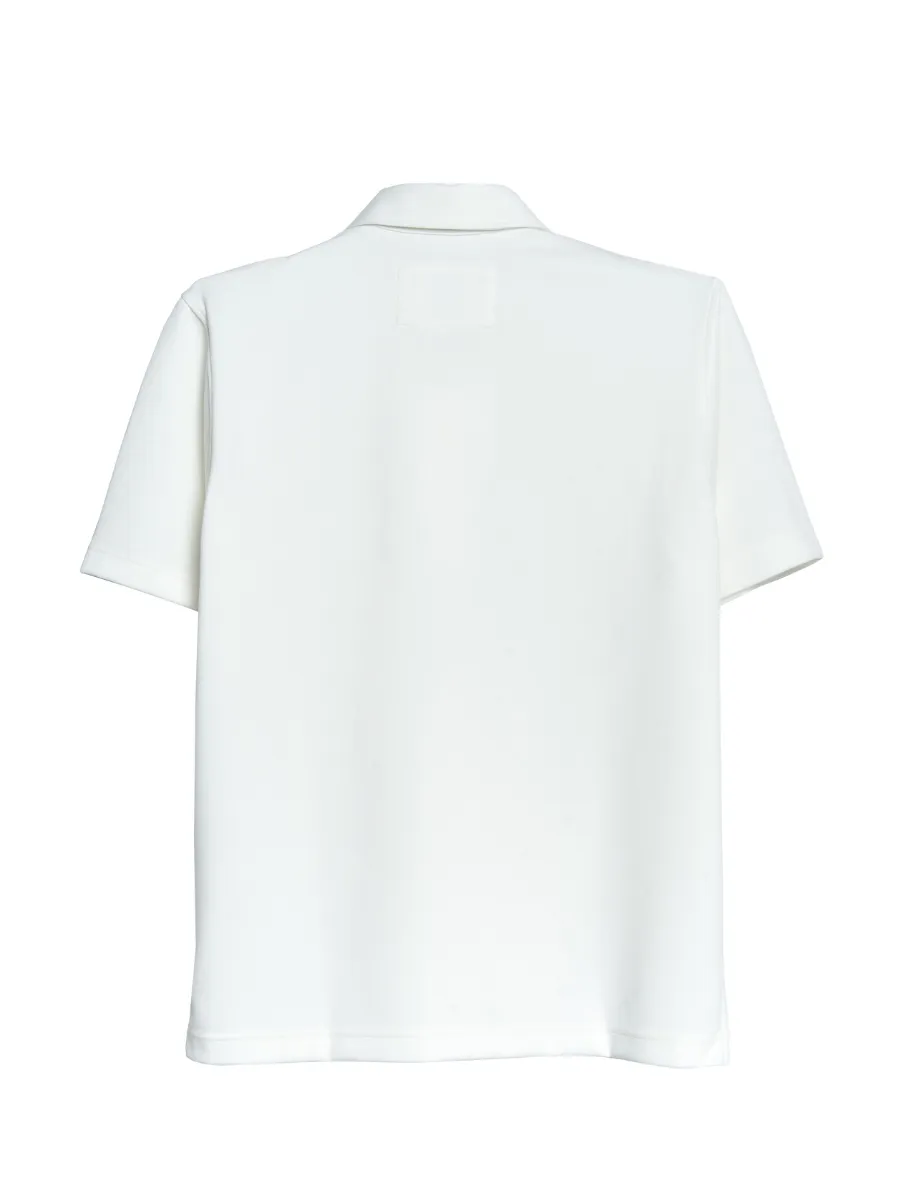 TAKEO KIKUCHI MEN WHITE STRETCH PUNCH FABRIC ZIPPER POLO SHIRT