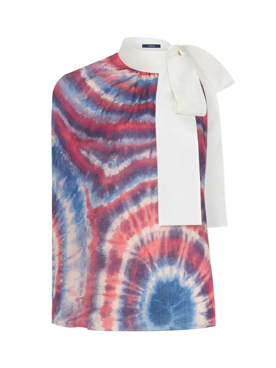 ASAVA (SS24) Tie-dye One-shoulder Bow Women Blouse Pink