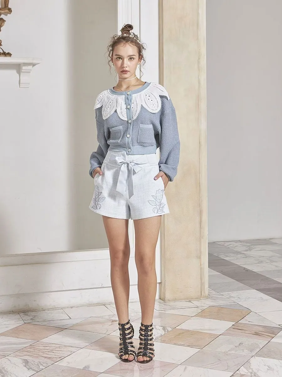 THEA BY THARA Lace Collar-Detailed Crop Cardigan CG001GRFA21 Green