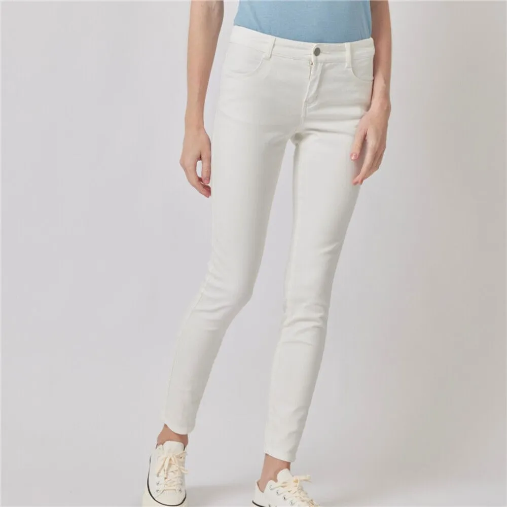 GIORDANO White Women's Stretch Cotton High Waist Slim Tapered Pants (180° Elastic Waistband)