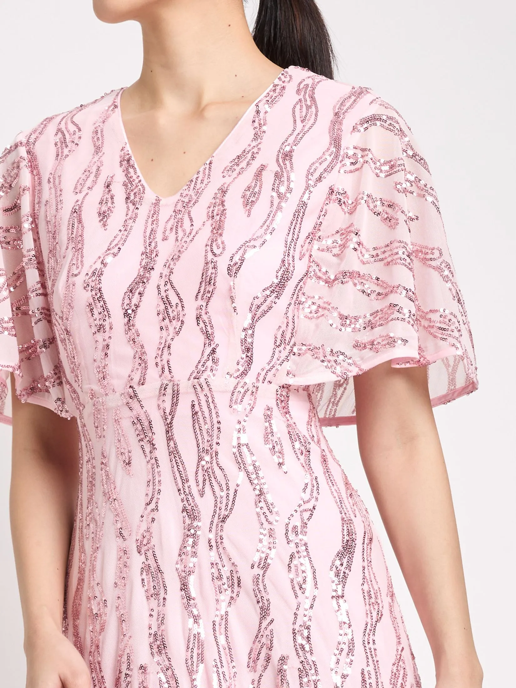 EXPRESSIONS EVENING Women Dress Cape Sleeve Sequin Midi