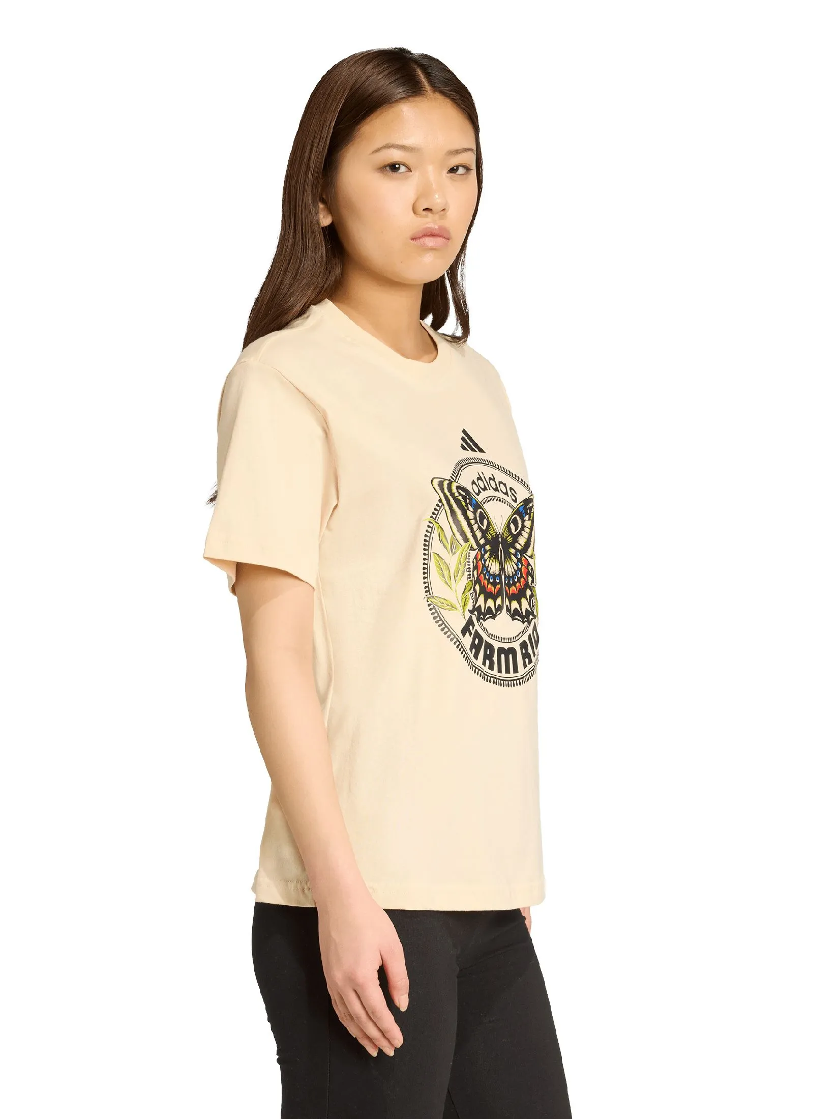 ADIDAS Women T-Shirt adidas X FARM Graphic JL8614 Beige / Sand Strata