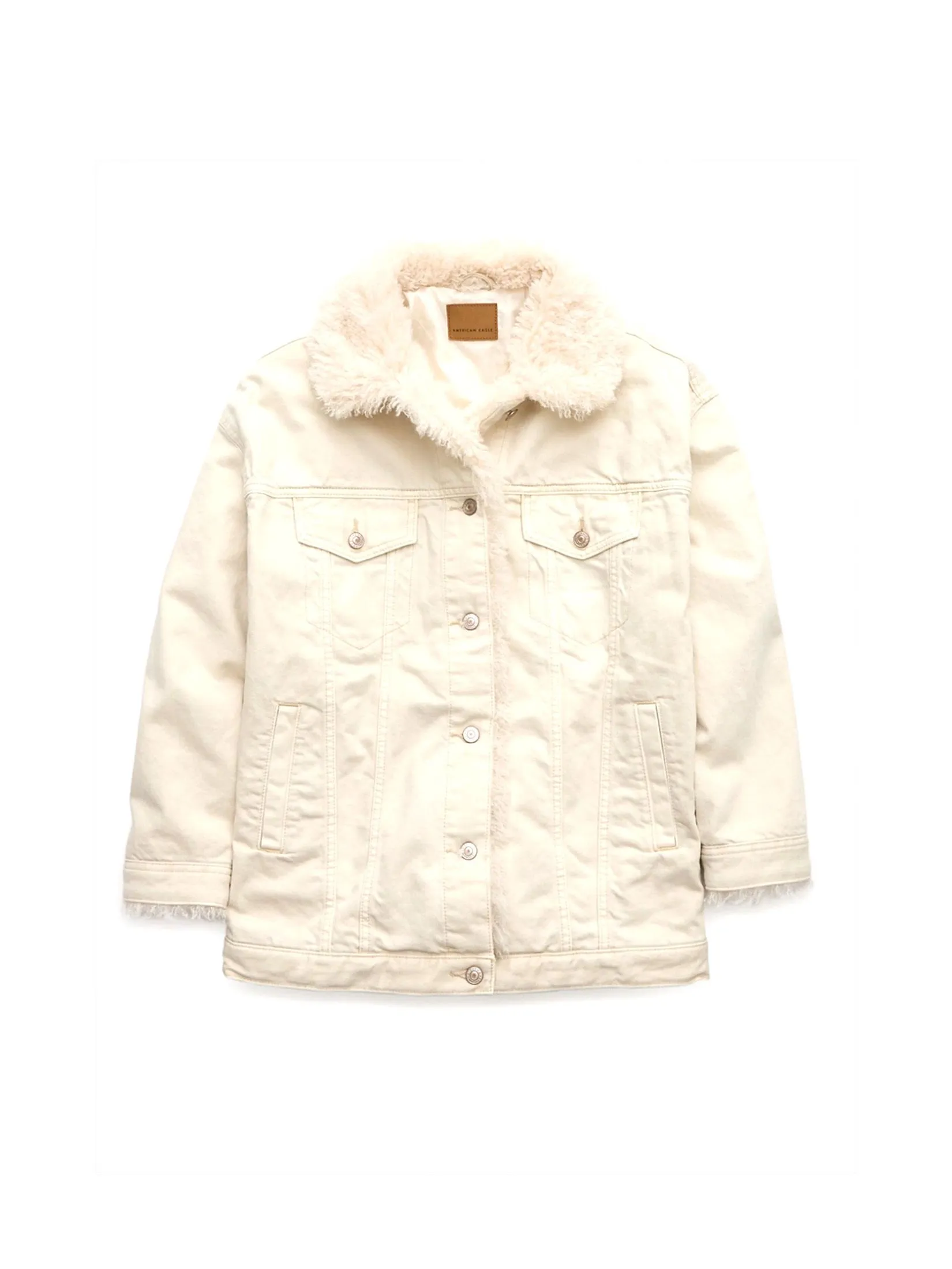 AMERICAN EAGLE WOMEN 3591 SHERPA DENIM JACKET 106 CREAM