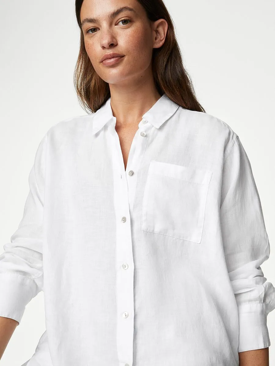 MARKS & SPENCER Women Shirt Relaxed Pure Linen White