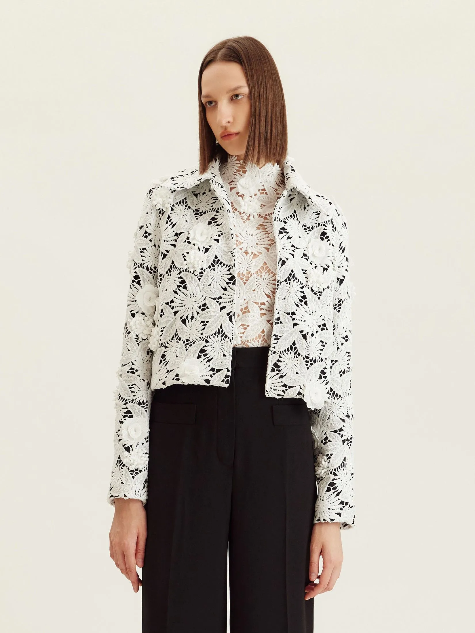 ASAVA ( AW24 )Asava Floral-lace Women Cropped Jacket White