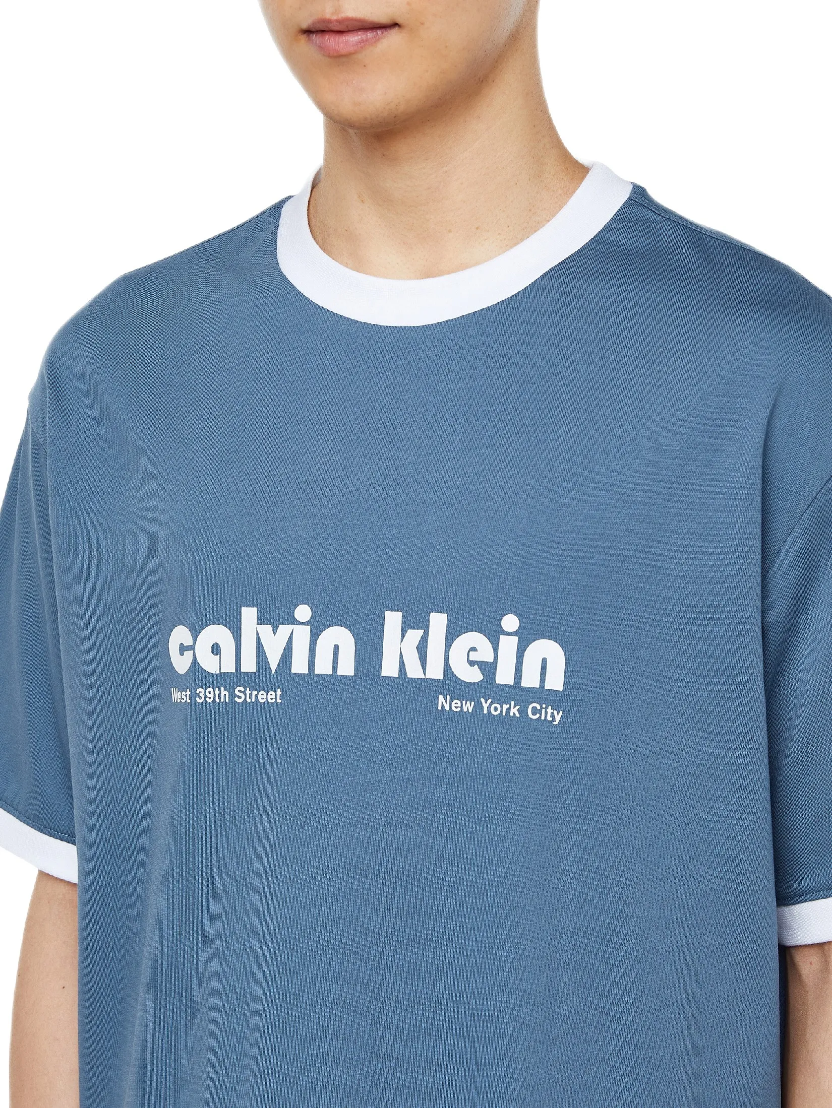 CALVIN KLEIN Men s Relaxed Fit Retro Logo Ringer Short Sleeve T-Shirt Blue