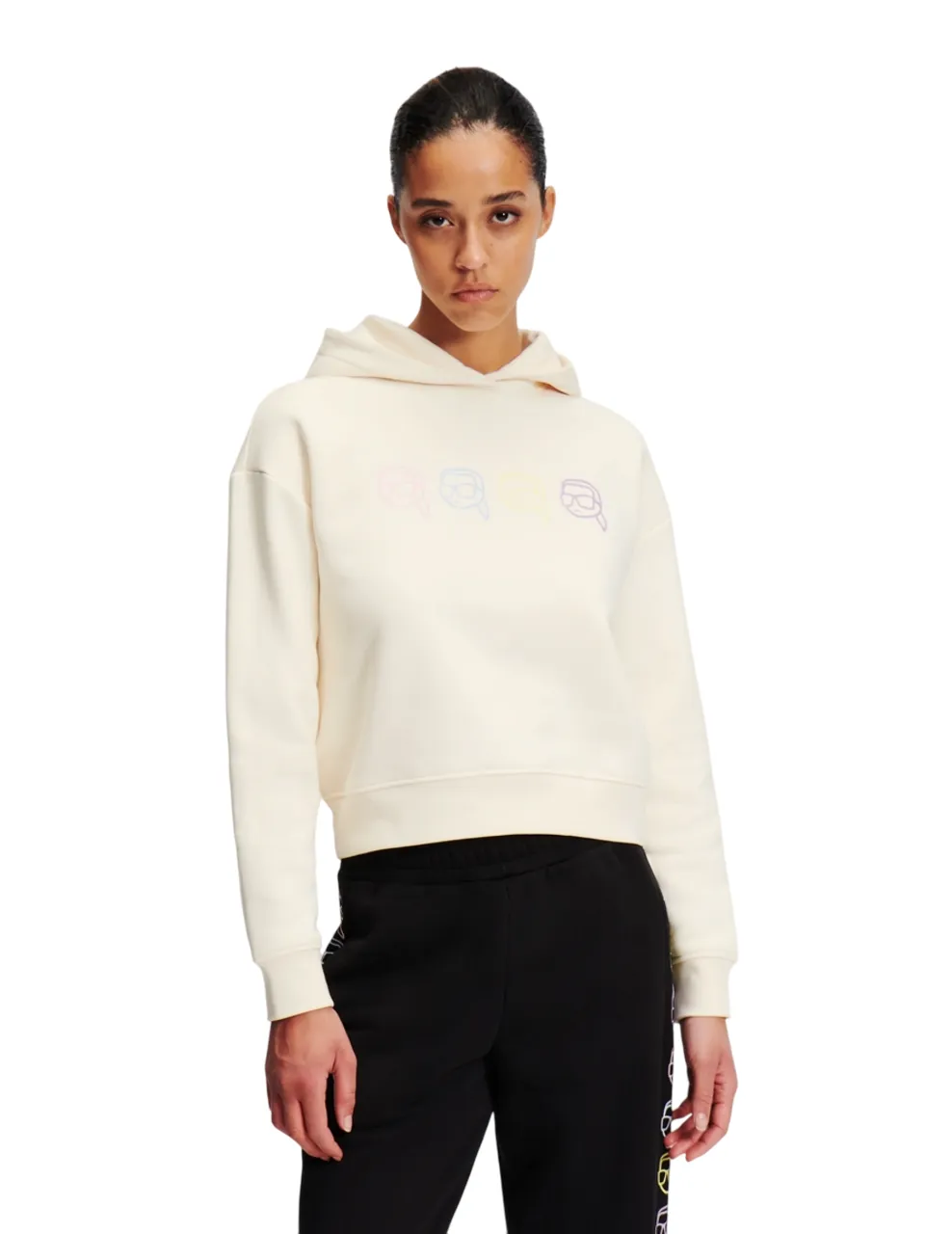 KARL LAGERFELD IKONIK 2.0 OUTLINE WOMAN HOODIE OFF WHITE Size - L