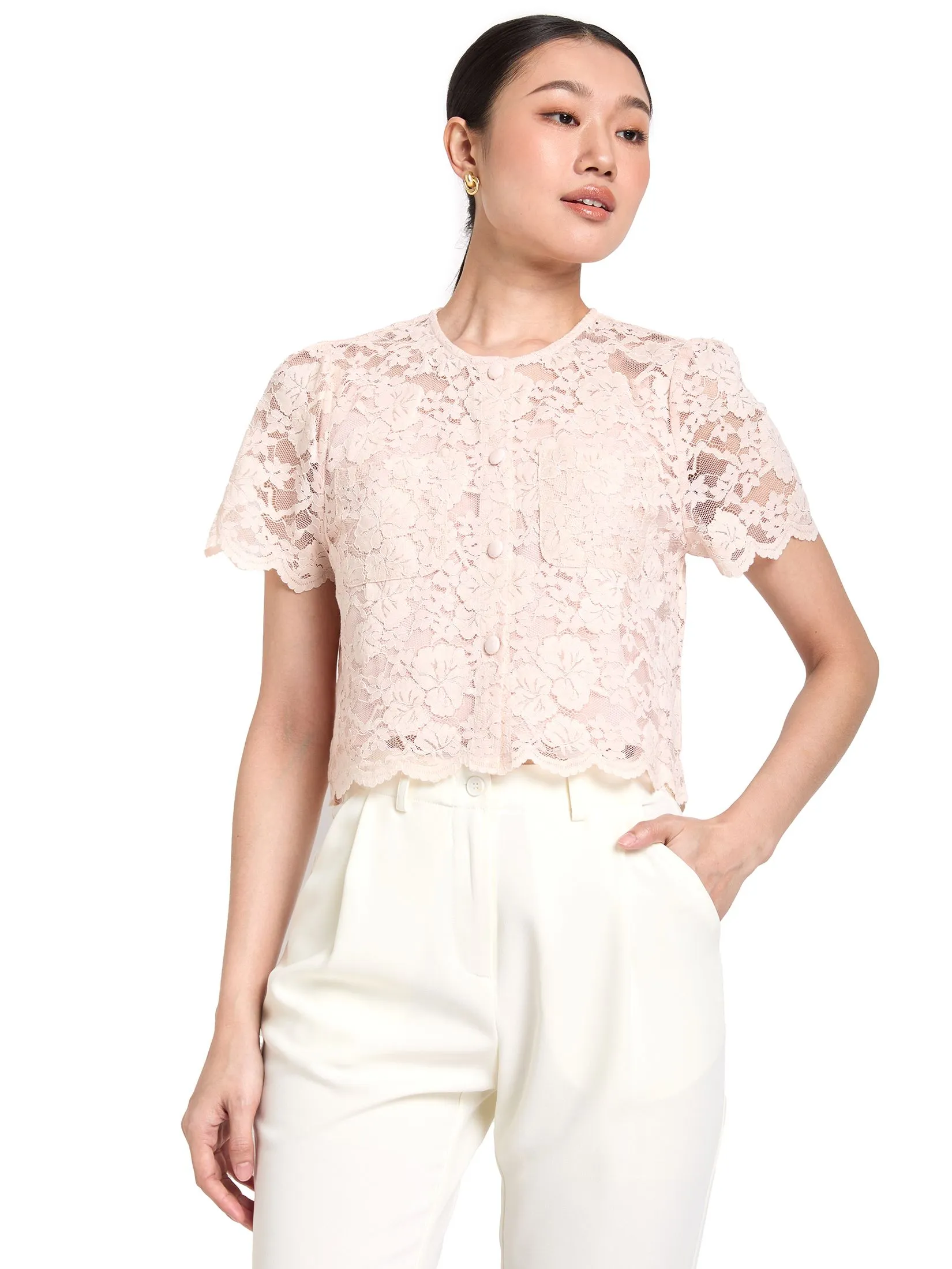 EXPRESSIONS Women Lace Blouse With Pocket Detail