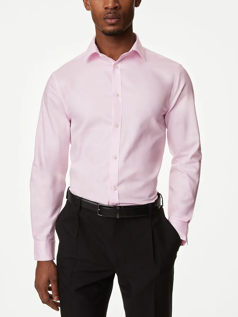 MARKS & SPENCER Men Shirt Slim Fit Non Iron Pure Cotton Light Pink