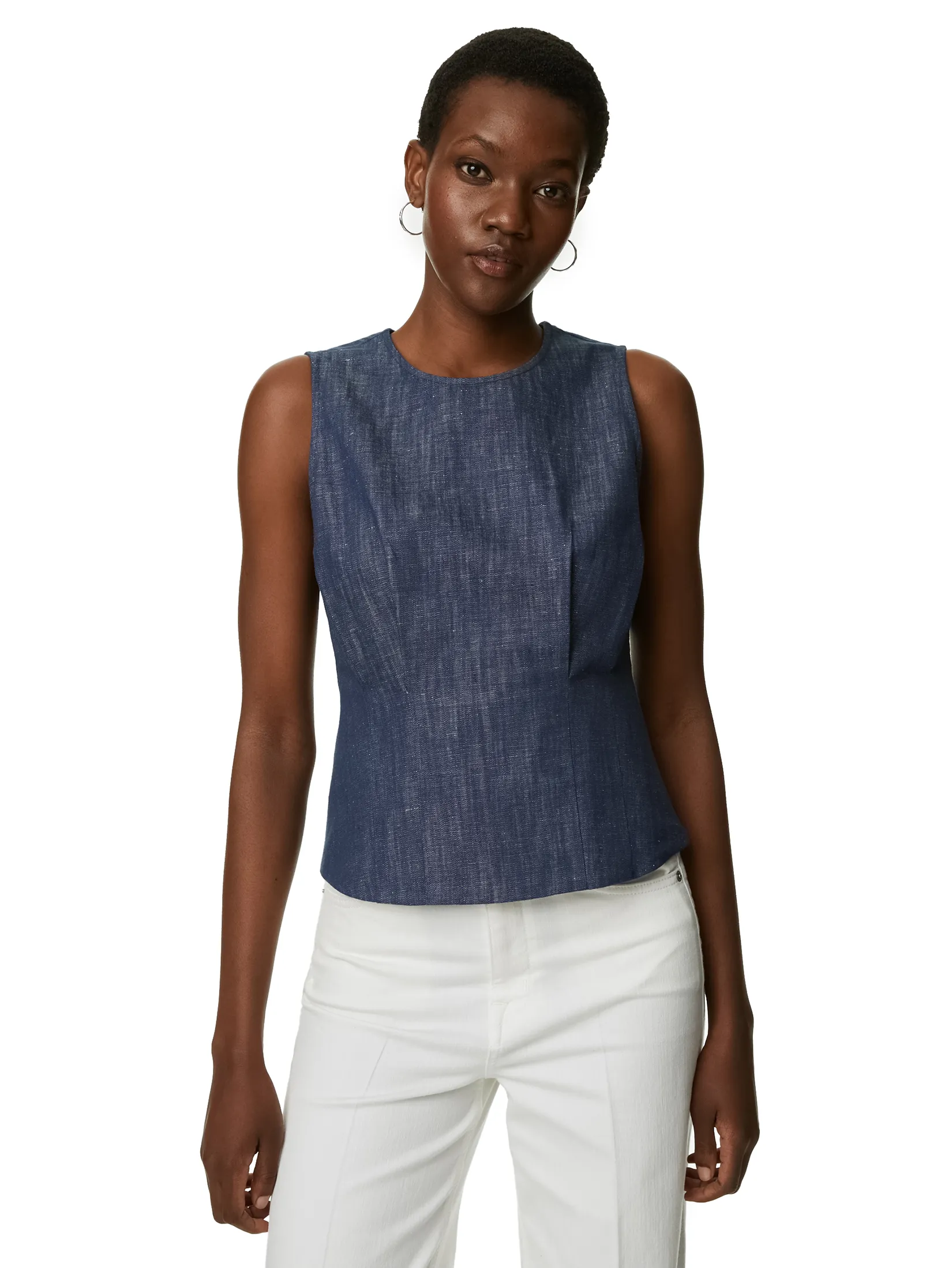 MARKS & SPENCER Women Blouse Denim Round Neck Denim Size - 20 Regular