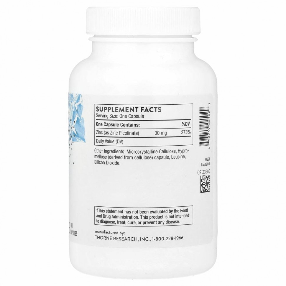 Thorne Research, пиколинат цинка, 30 мг, 180 капсул
