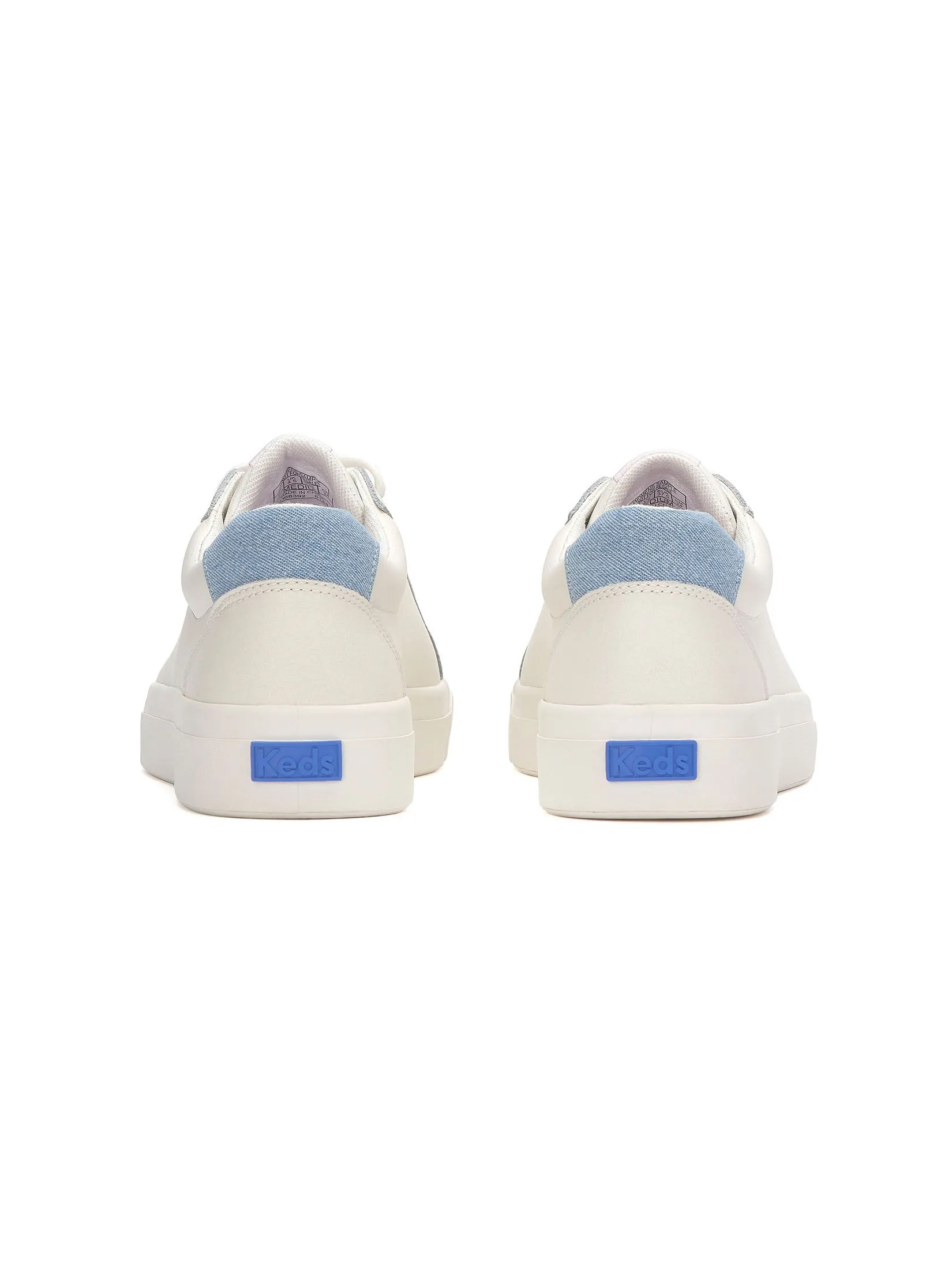 KEDS Women Pursuit Leather Denim Heel Fob Snow White/ Light Blue