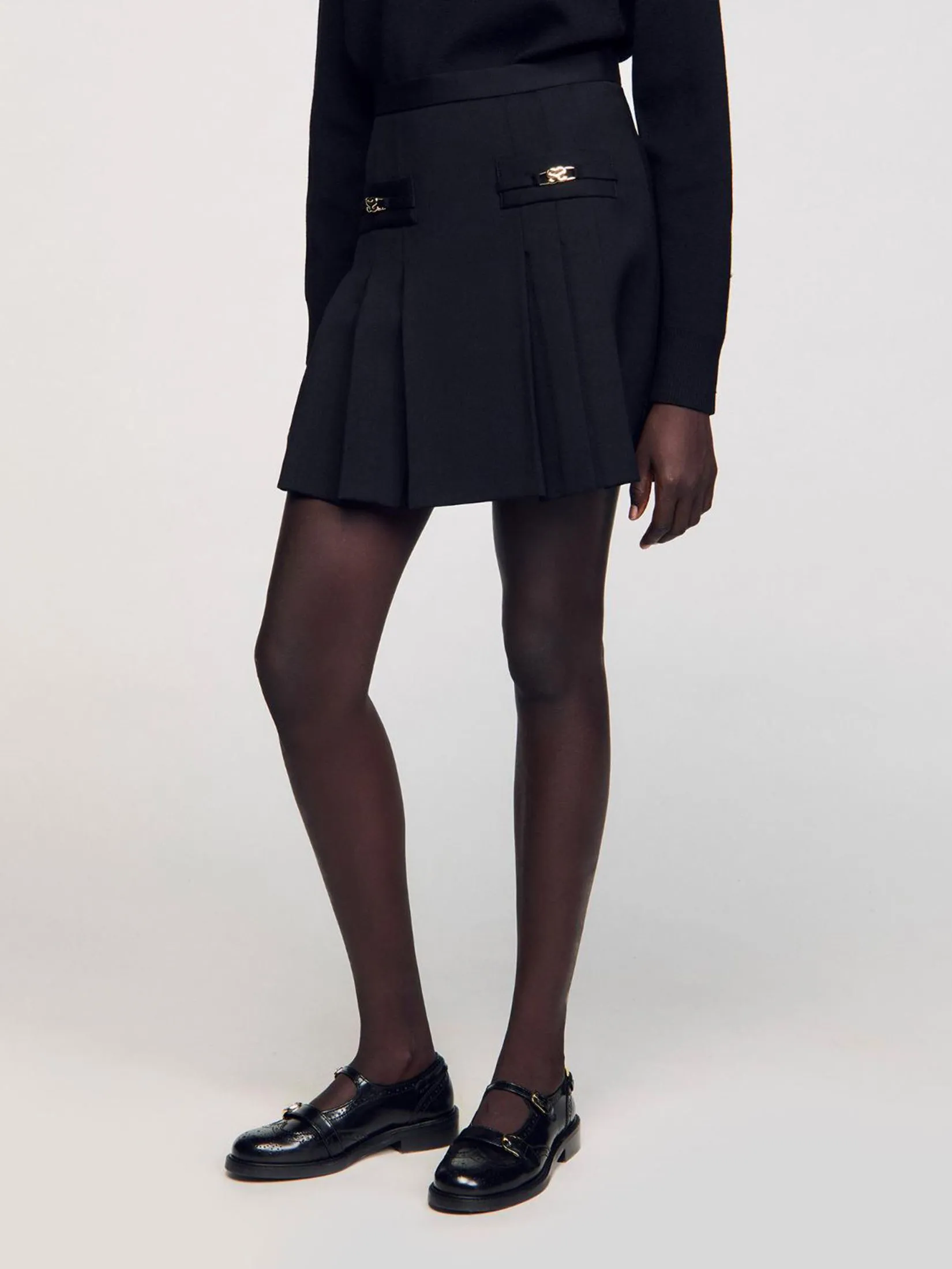 SANDRO Short Skirt With Stitched Pleats