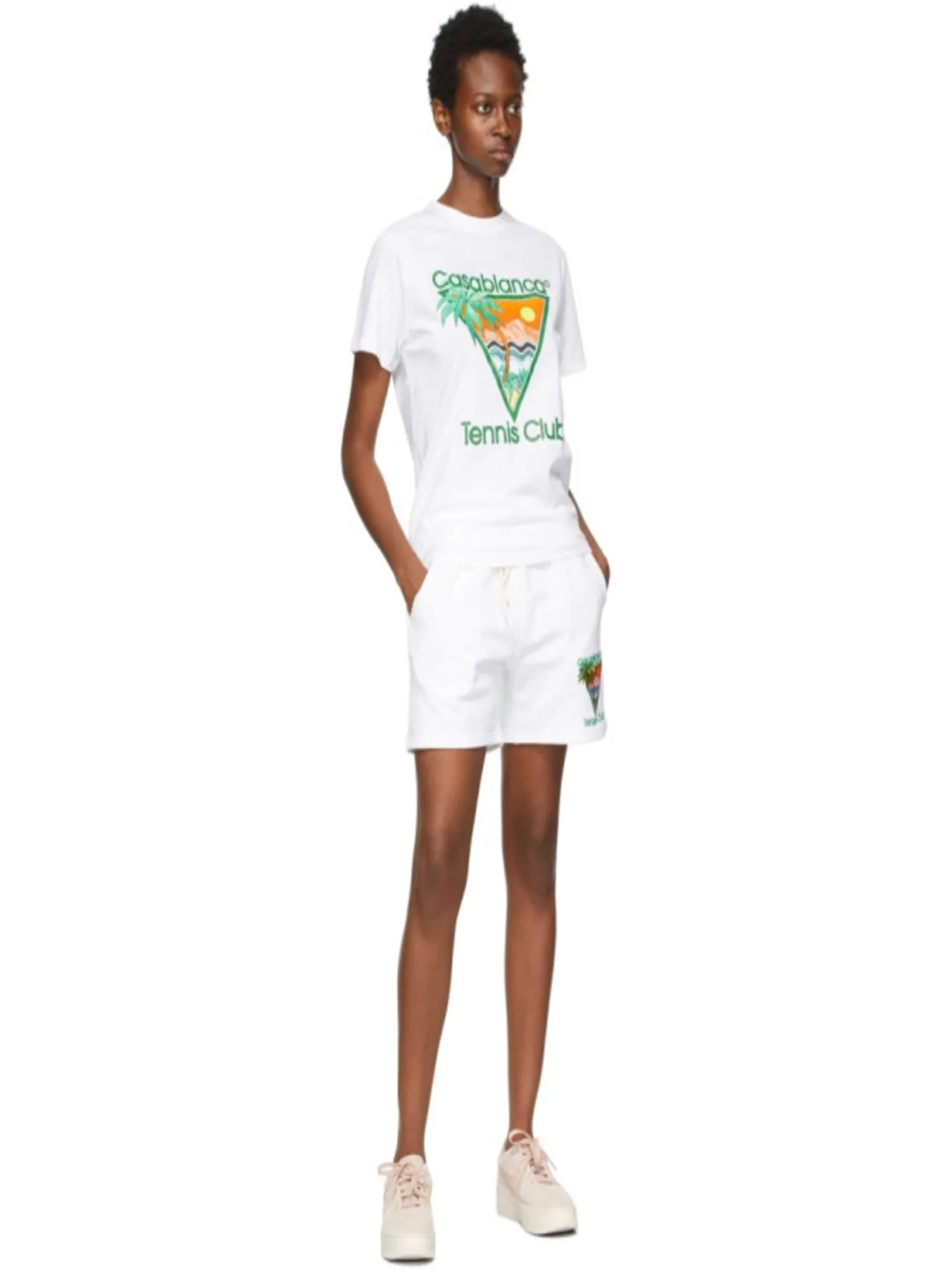 CASABLANCA TENNIS CLUB ICON SCREEN PRINTED UNISEX T-SHIRT IN WHITE JERSEY