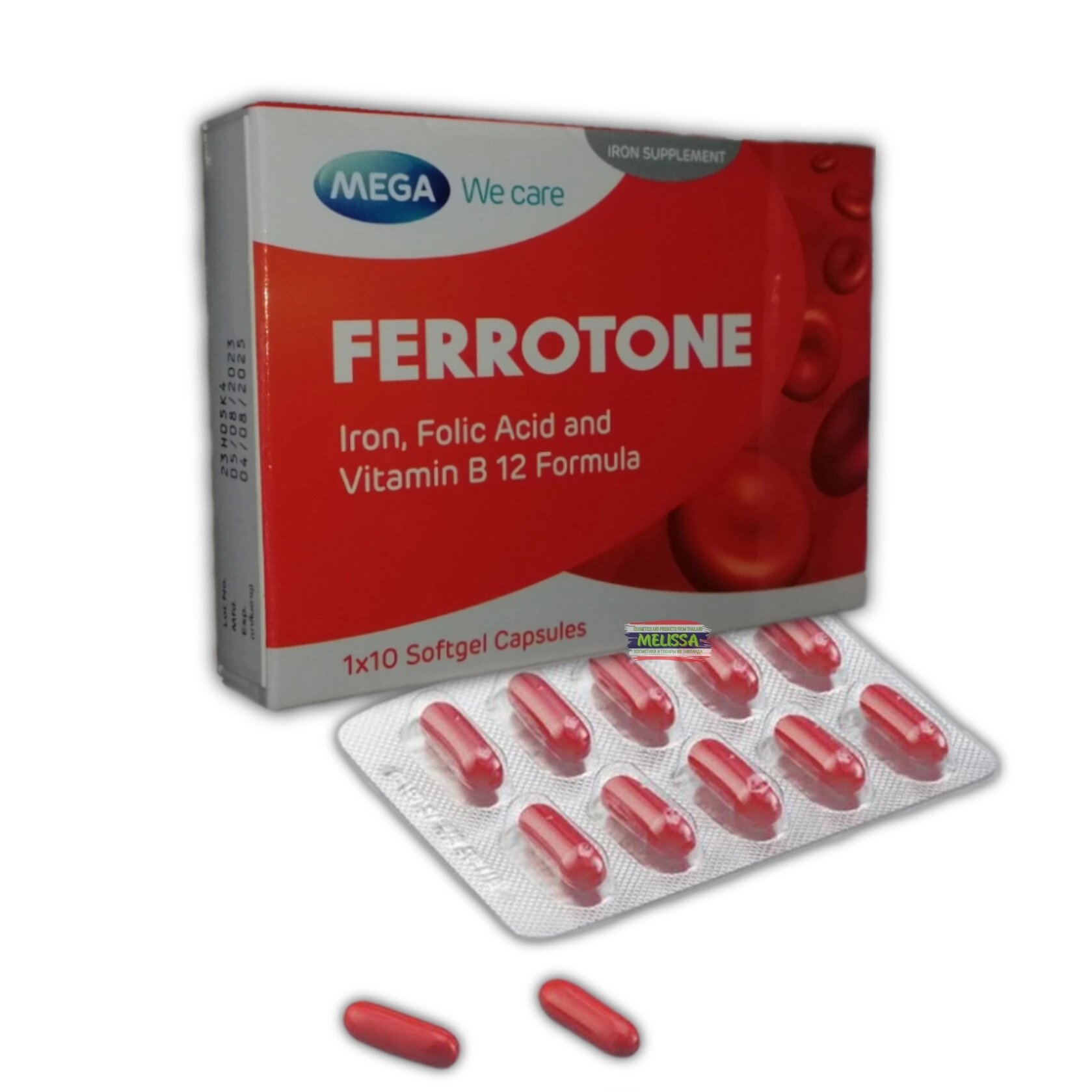 Капсулы при анемии Ферротон Ferrotone Mega We Care, 10 капсул. Таиланд