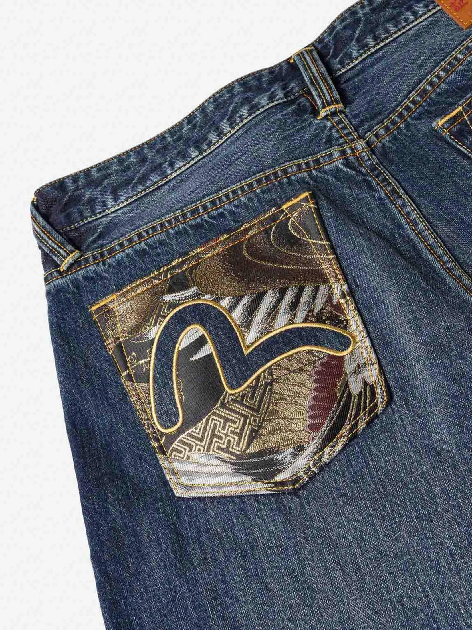 EVISU Men Jeans Brocade Patch Pocket Carrot Fit #2017 Navy