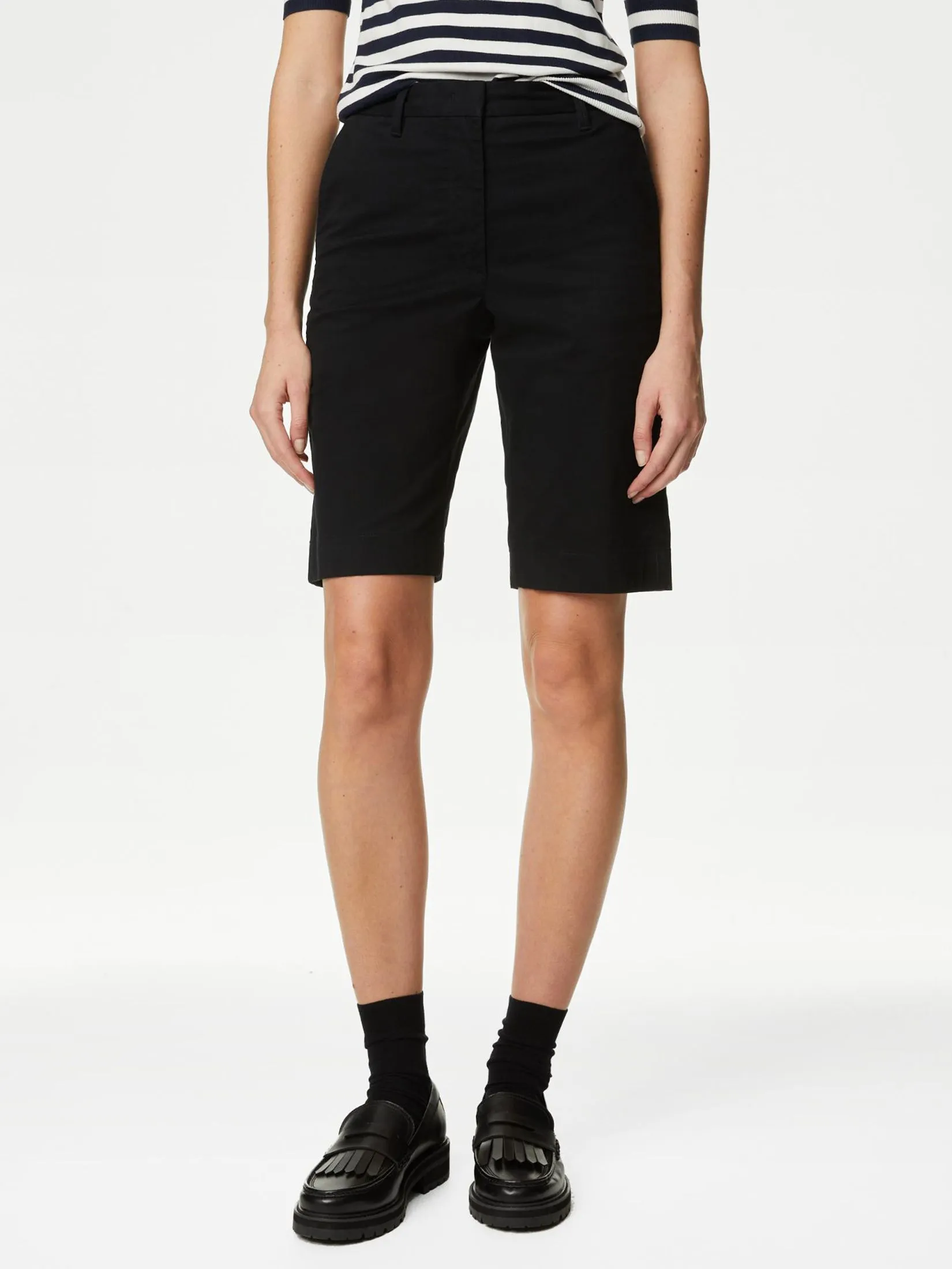 MARKS & SPENCER Women Chino Shorts High Waisted Cotton Rich