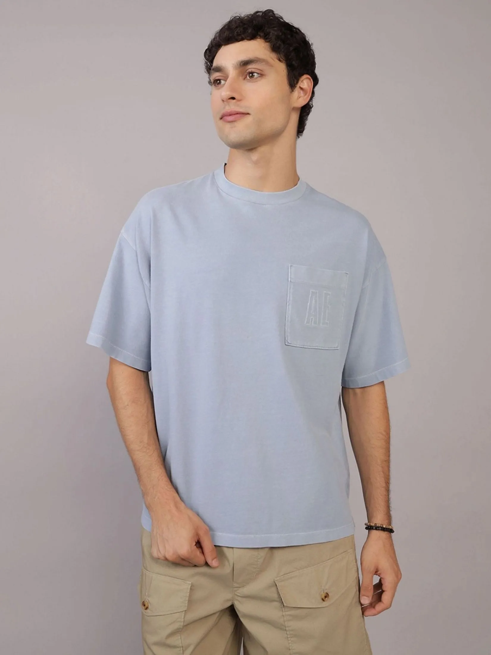 AMERICAN EAGLE MEN G SS BTS1 OS PKT SET IN TEE- PGD 409 BLUE MIST