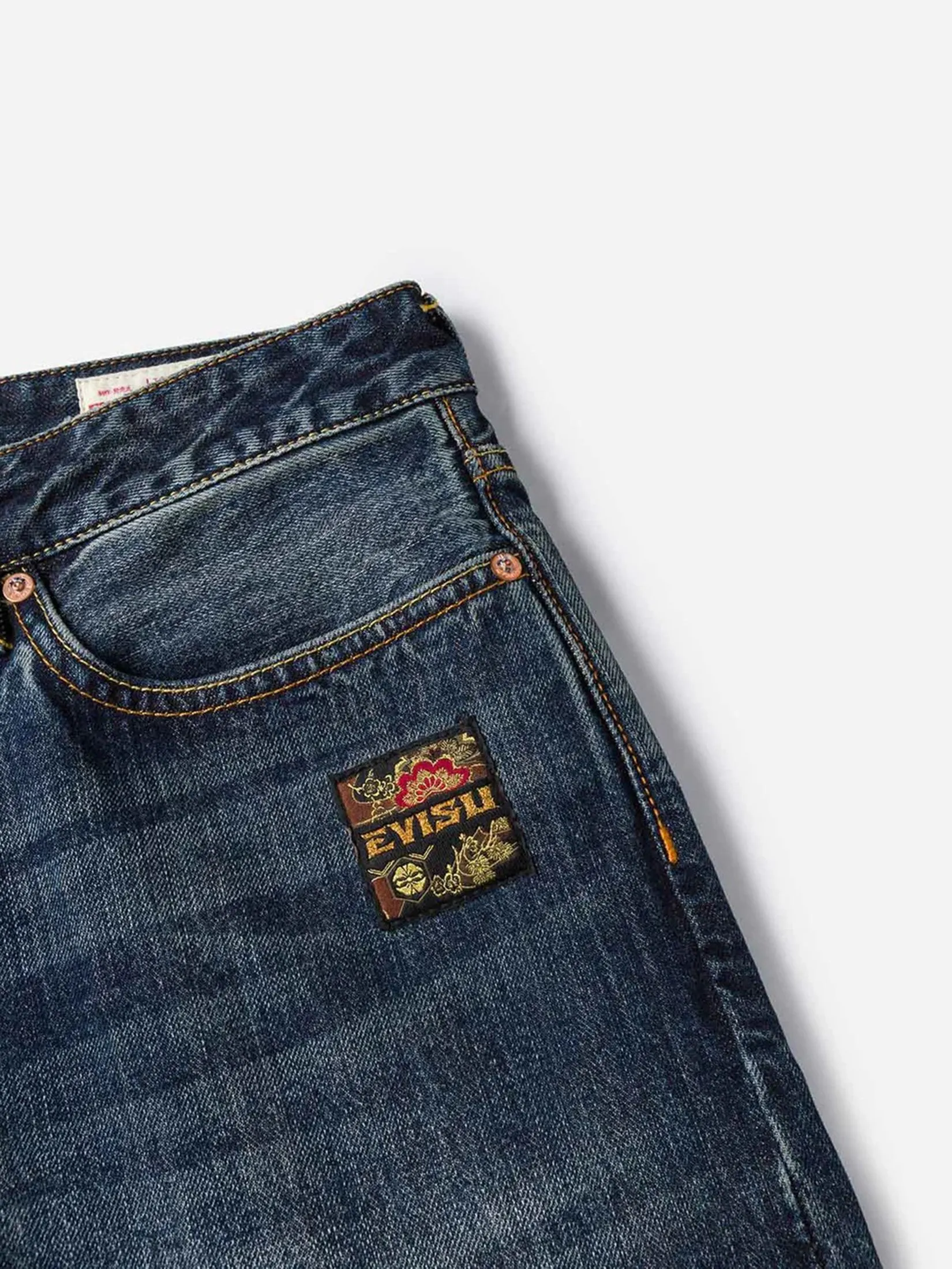 EVISU Men Jeans Brocade Patch Pocket Carrot Fit #2017 Navy