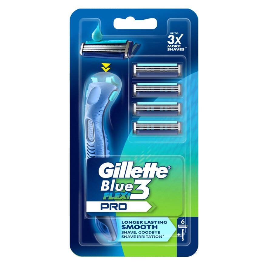 Gillette Blue3 Flexi Pro Razor 1'S+Blades 6'S - Blue