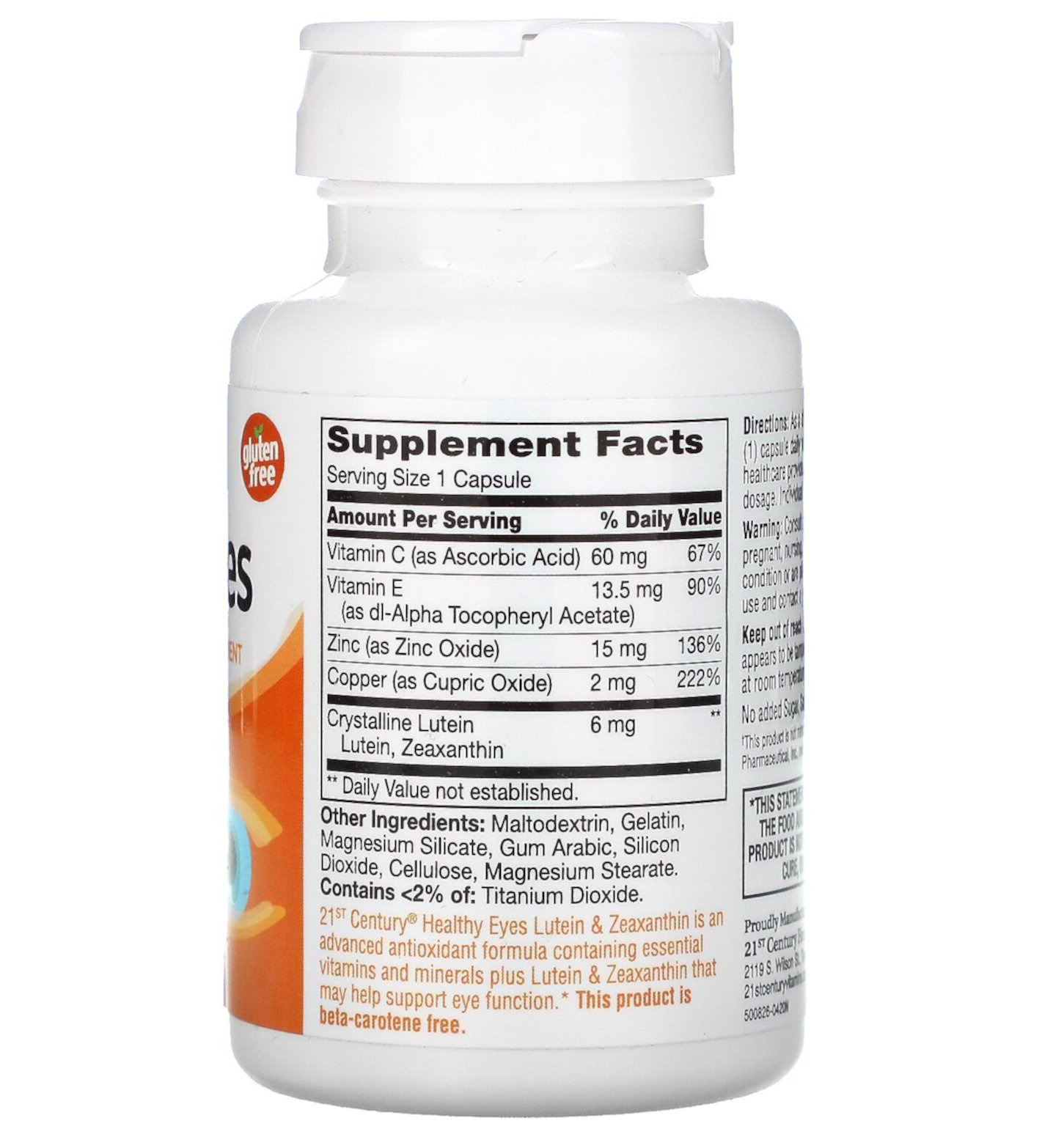 Витаминно минеральный комплекс для зрения  с лютеином и зеаксантином Healthy Eyes 21st Century 60 капсул