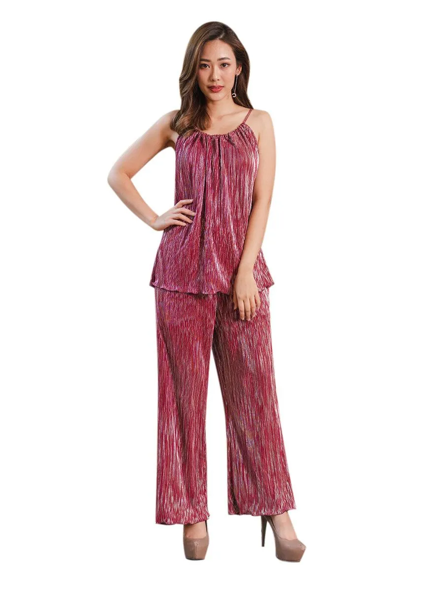 ROSE THE LABEL Snowdrop Pleated Set Red