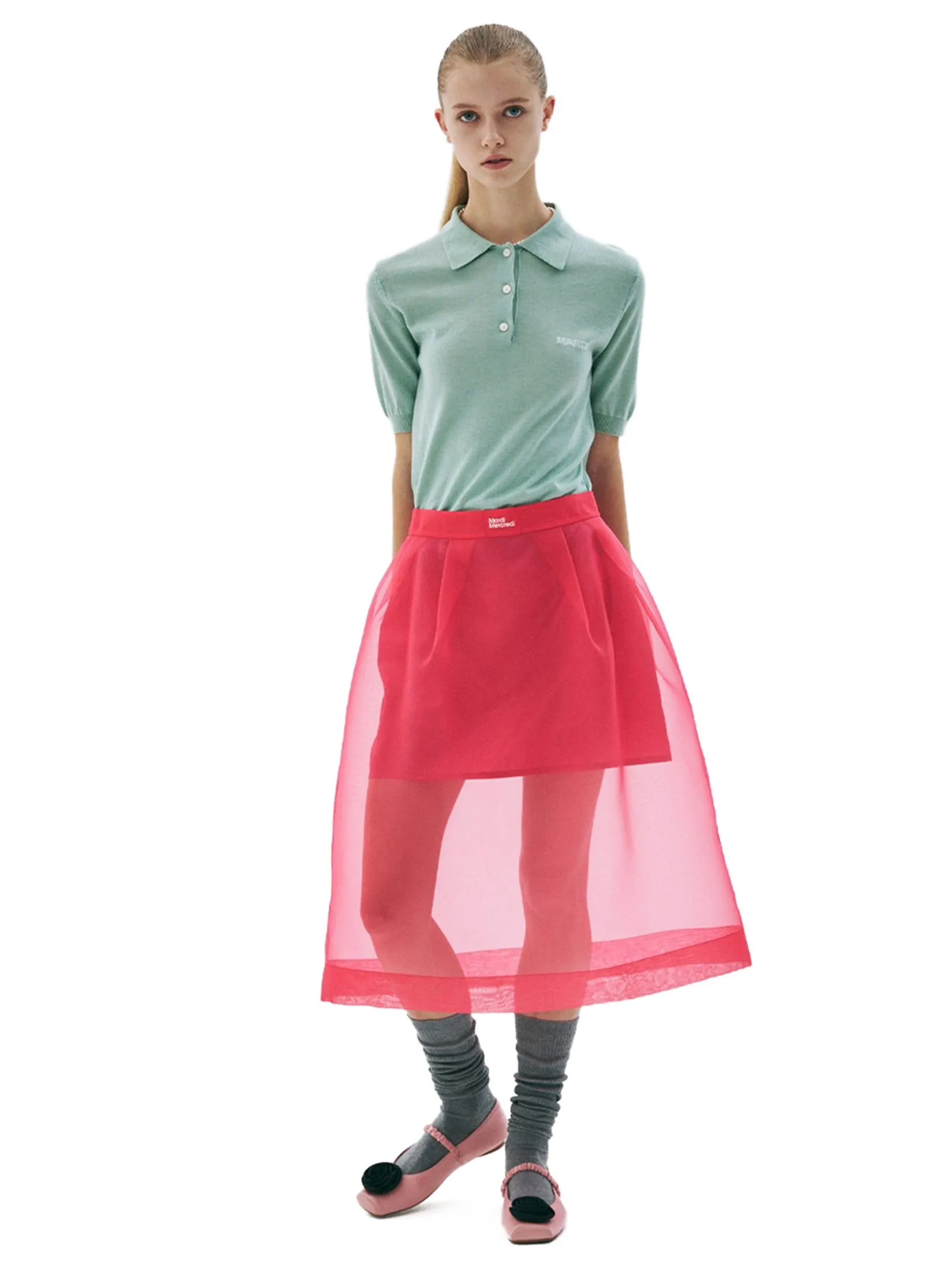 MARDI MERCREDI See-Through Layered Skirt Fuchsia S Size - M