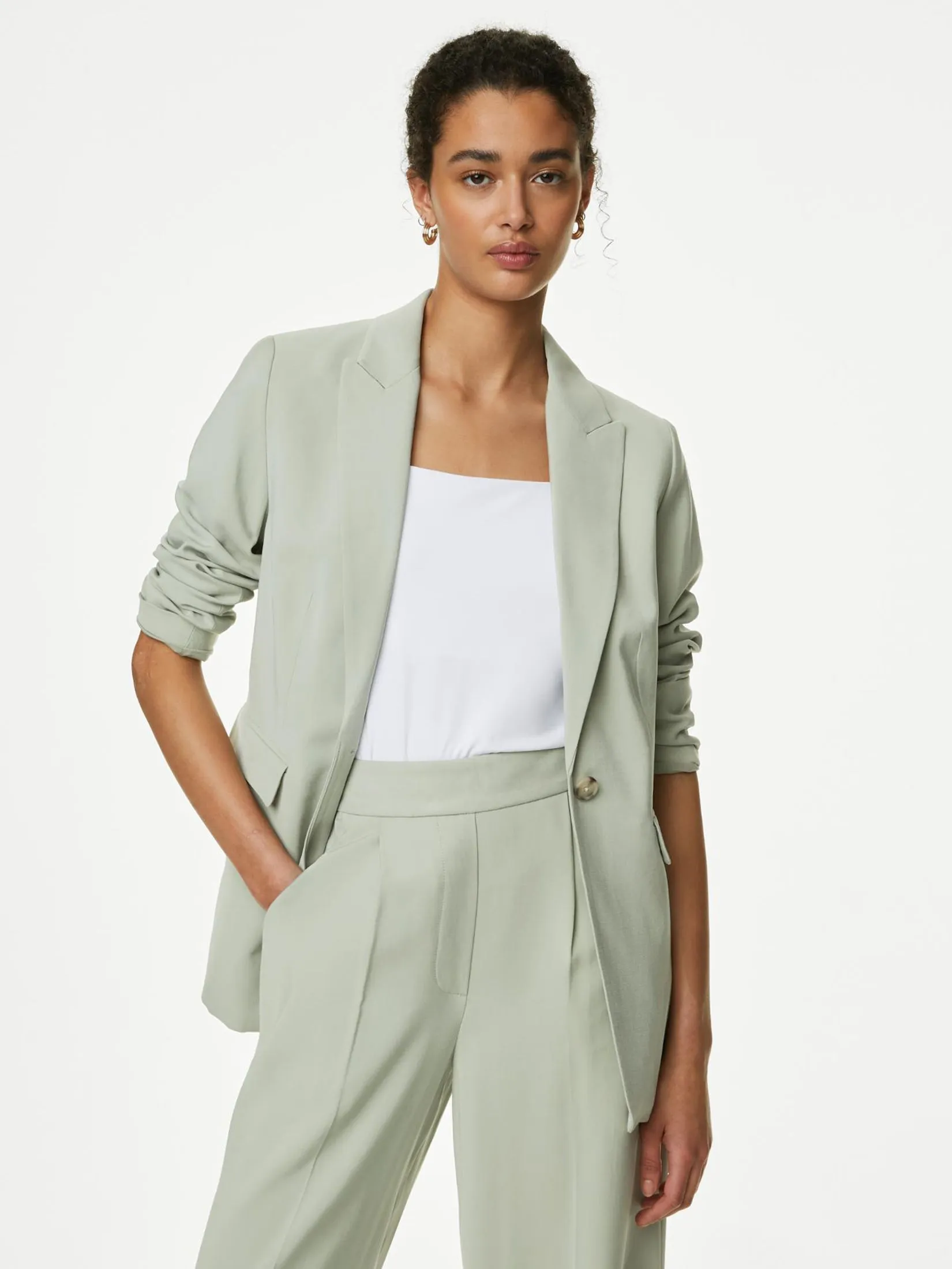 MARKS & SPENCER Women Blazer Straight Single Breasted Soft Green