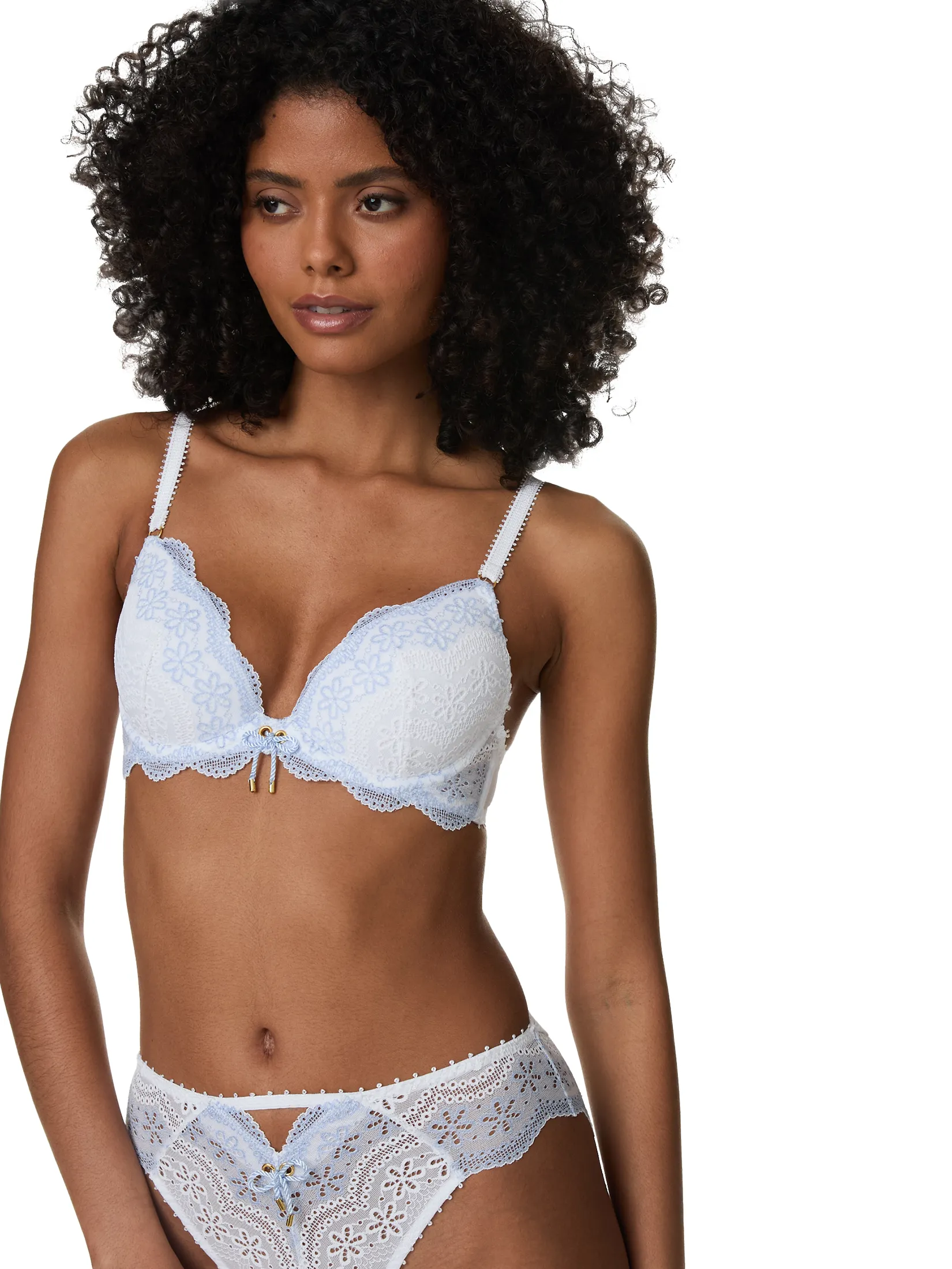 MARKS & SPENCER Women Plunge Bra Lova Lace Wired White