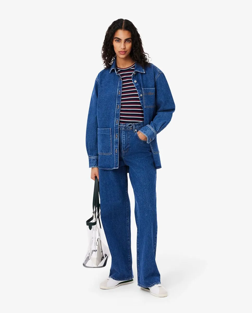 LACOSTE Striped Cotton T-Shirt Blue