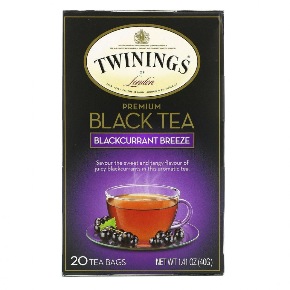 Twinings, черный чай премиальной качества, черная смородина, 20 чайных пакетиков, 40 г (1,41 унции)