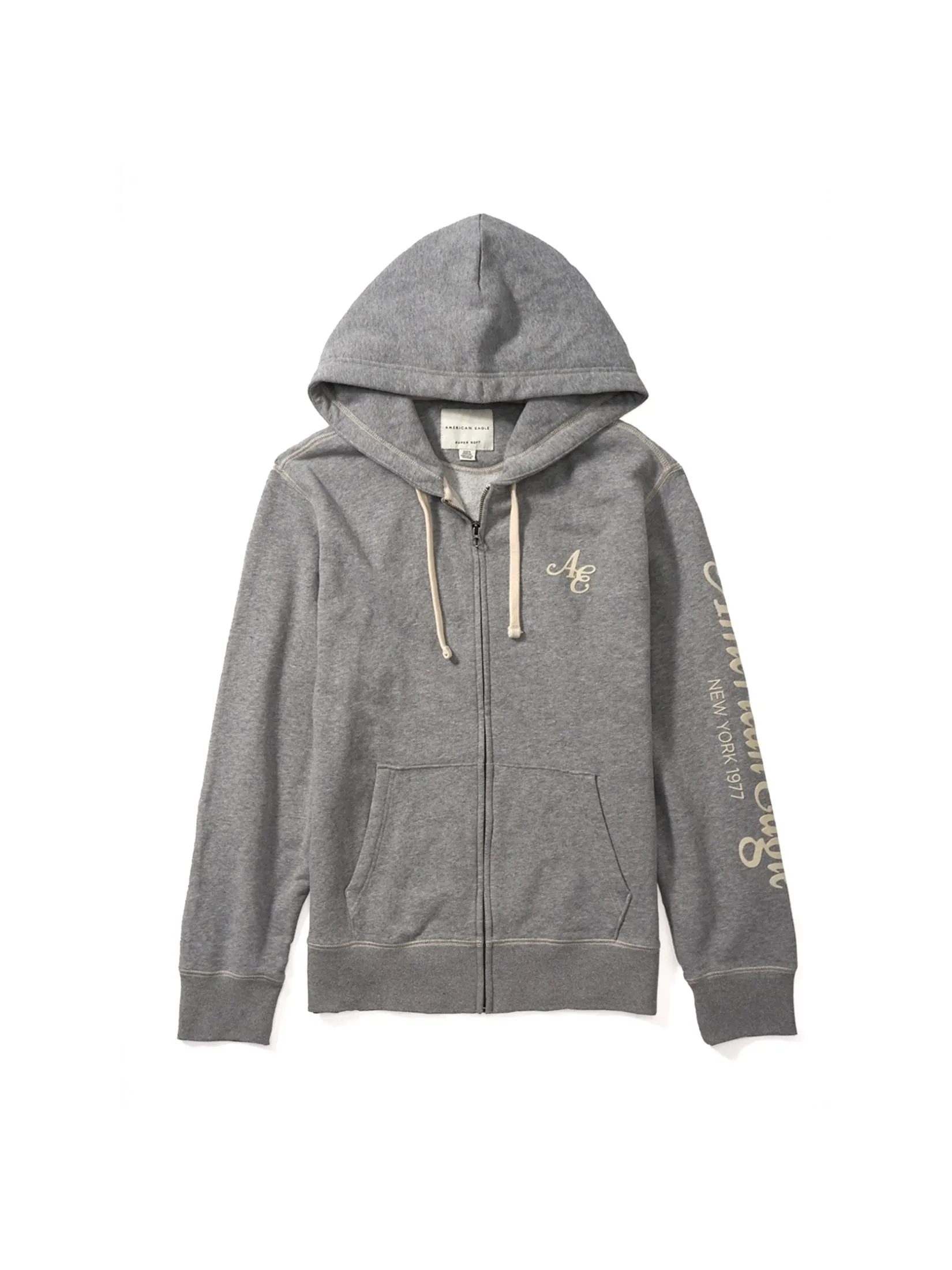 AMERICAN EAGLE MEN 1906 INTL GRAPHIC HTHR FZ HOODIE 020 GRAY