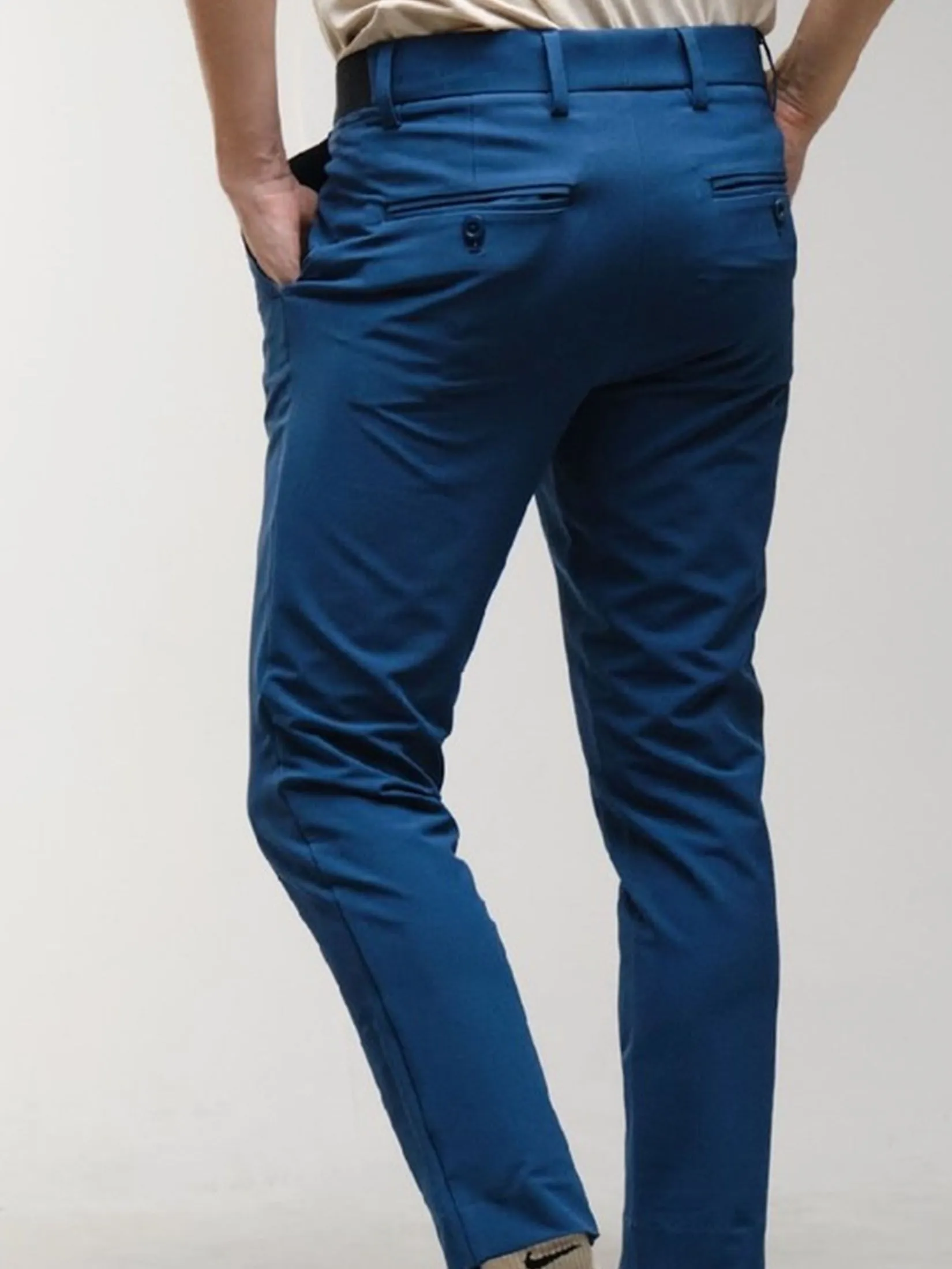 ERA-WON Men's trousers slim straight fit cropped length blue