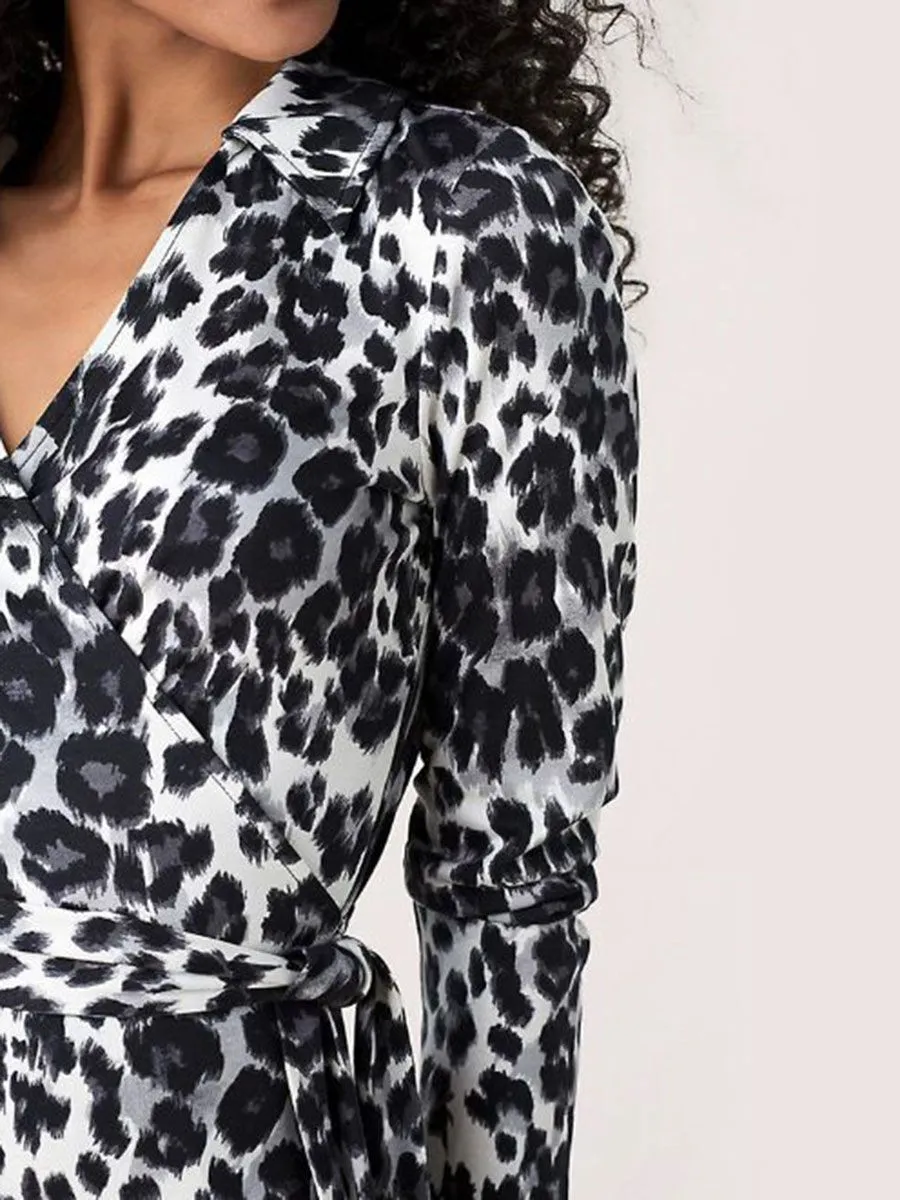 DIANE VON FURSTENBERG Women'S Dress DVF SOLEDAD Heritage Snow Cheetah Grey