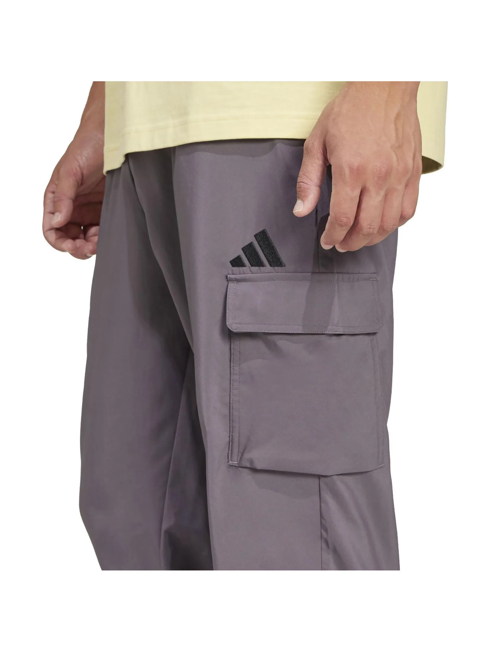 ADIDAS Men Cargo Joggers Essentials Small Logo Grey Strata / Black