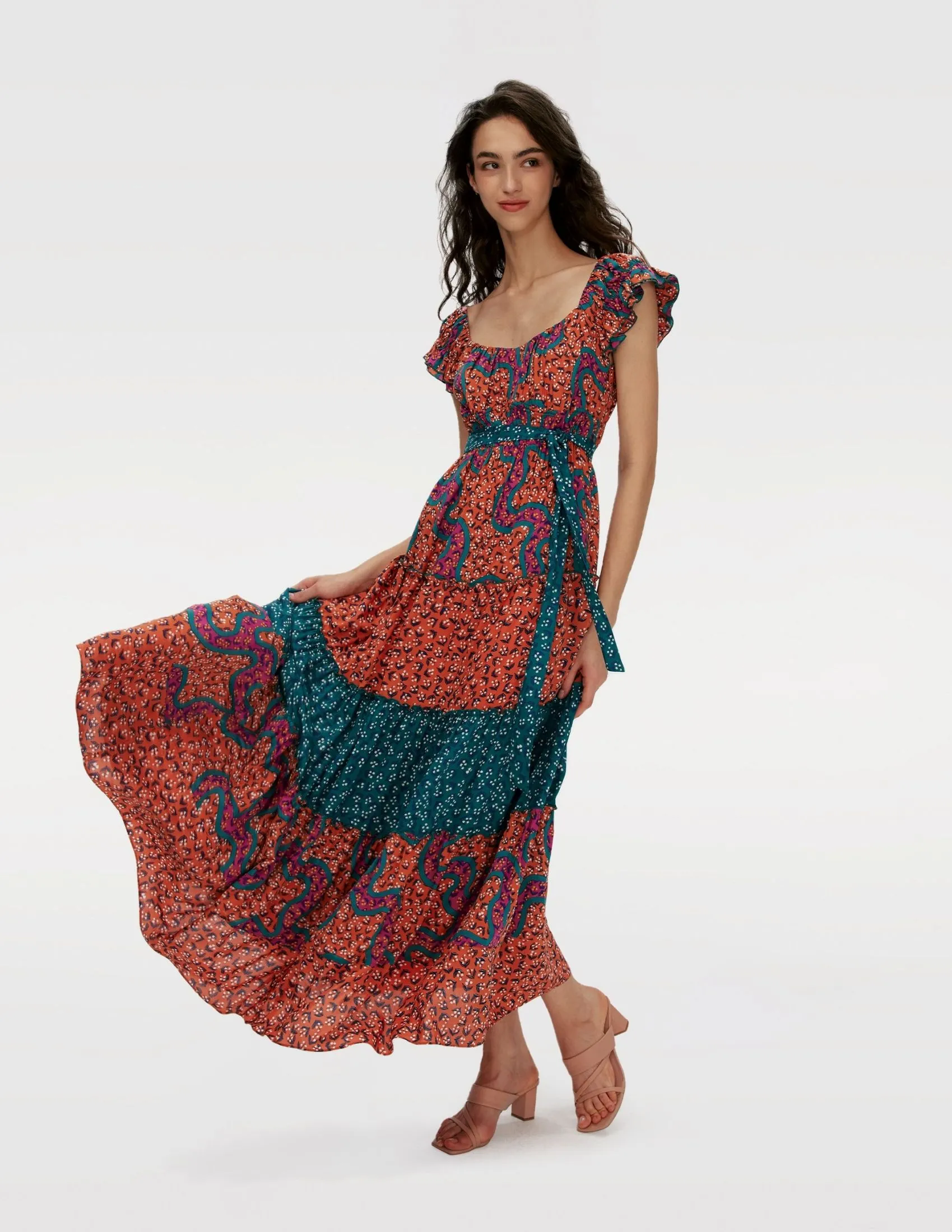 DIANE VON FURSTENBERG DVF ALEJANDRO DRESS SPL GRDN/LILY VLY MM/SEA GLASS